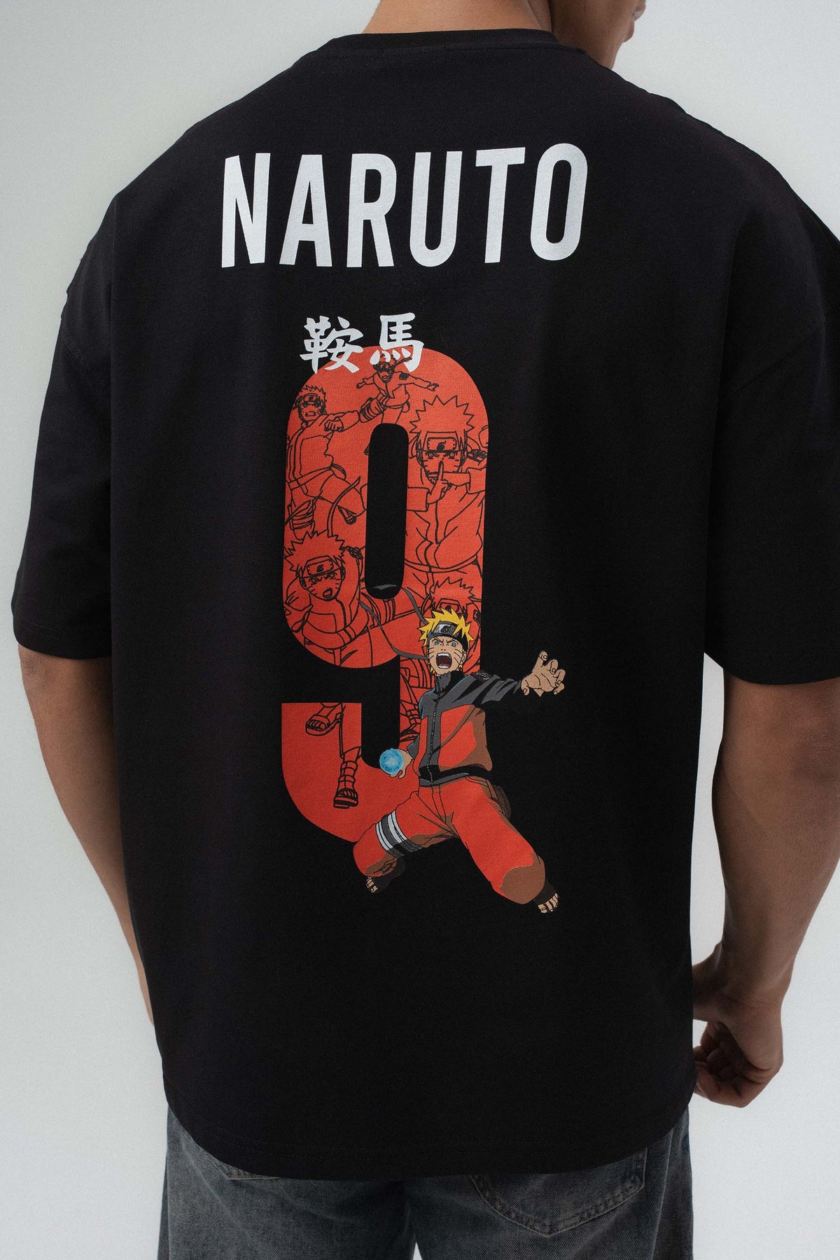 Naruto Baskılı Siyah Oversize Baskılı T-Shirt