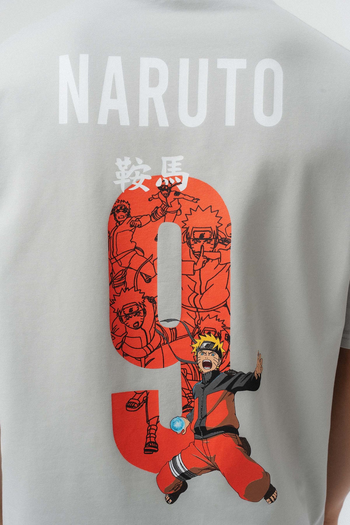 Naruto Baskılı Gri Oversize Baskılı T-Shirt