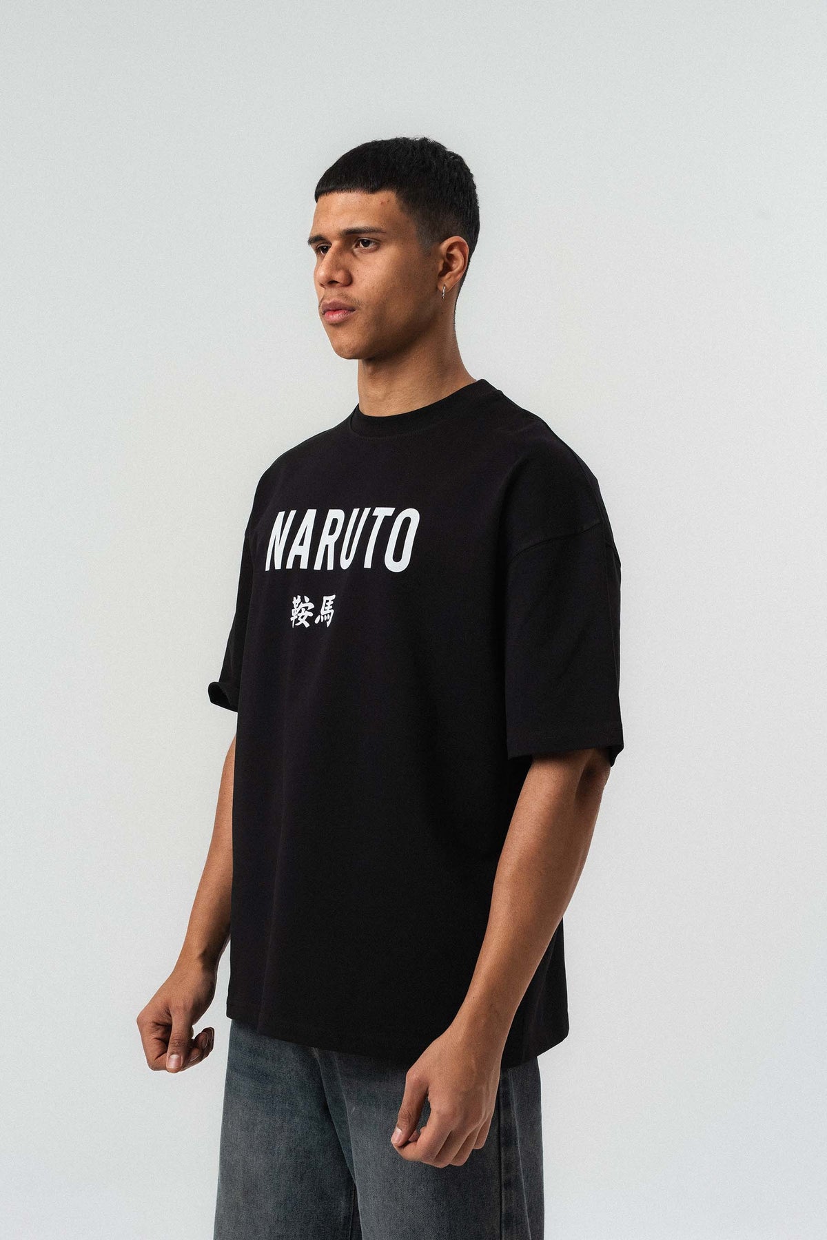 Naruto Baskılı Siyah Oversize Baskılı T-Shirt