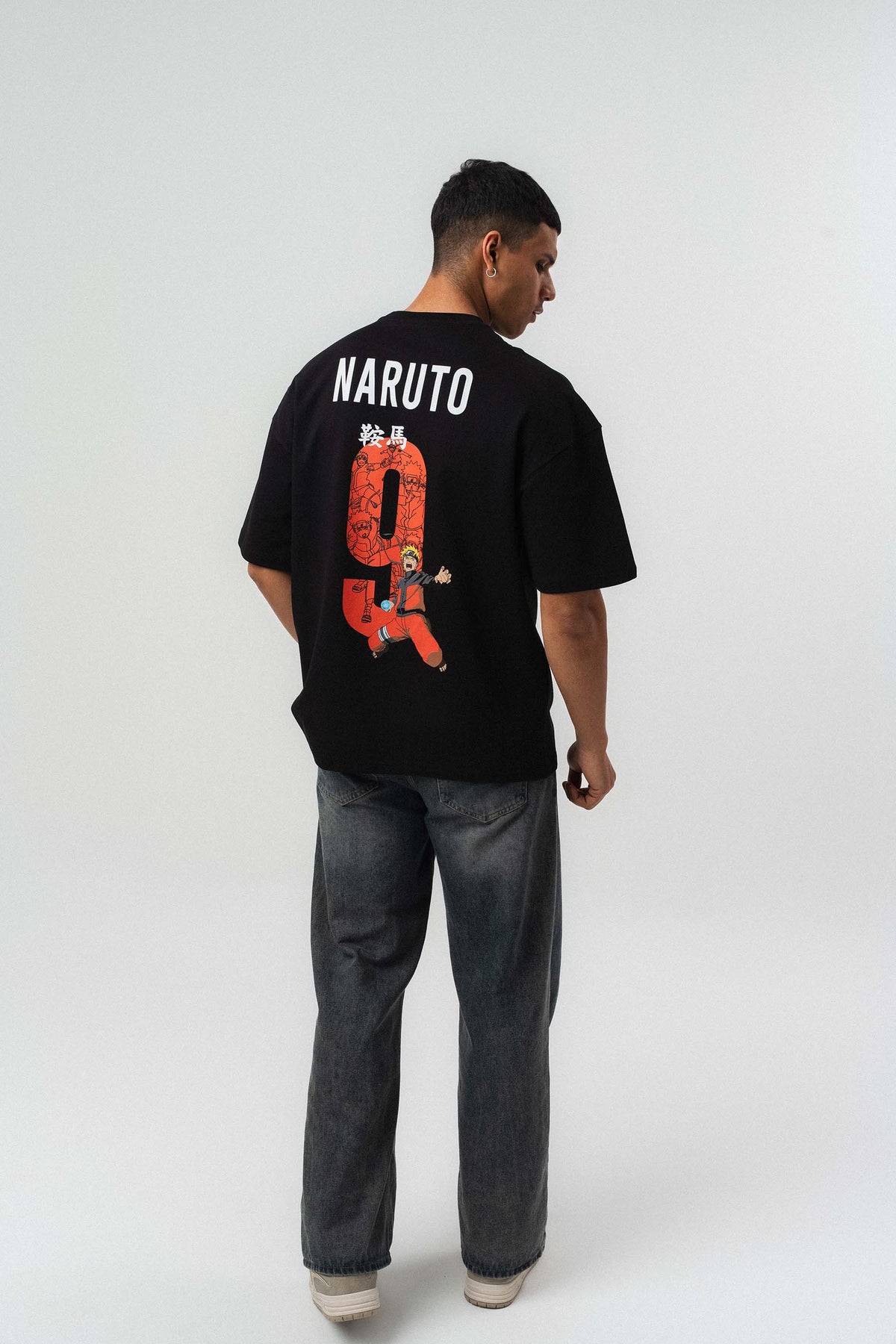 Naruto Baskılı Siyah Oversize Baskılı T-Shirt