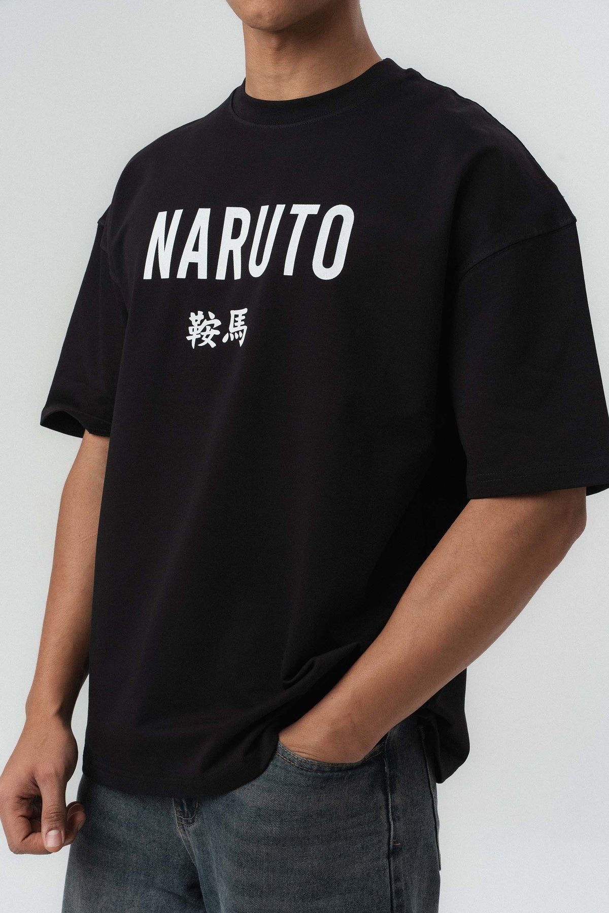 Naruto Baskılı Siyah Oversize Baskılı T-Shirt