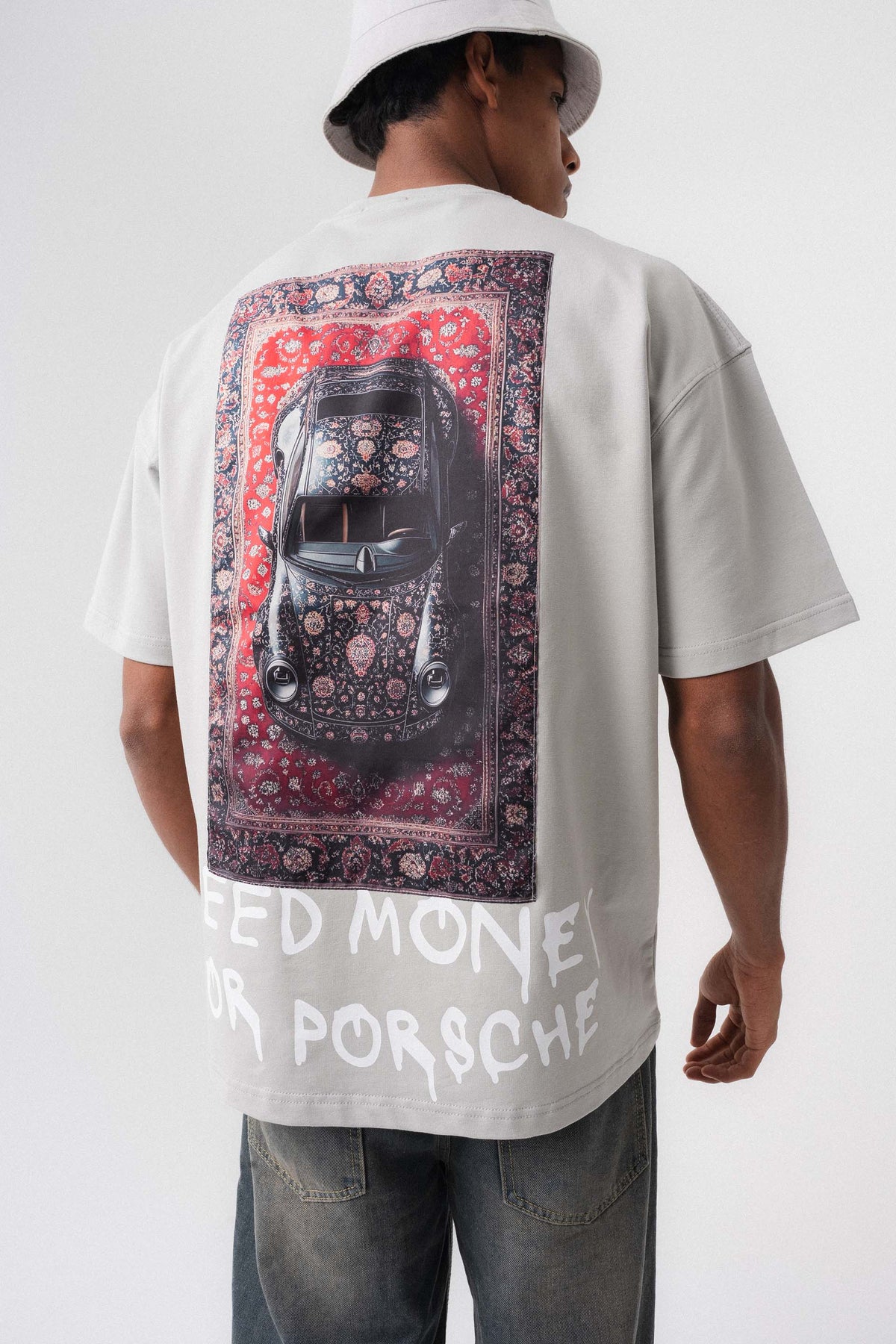 Need Money For Porsche Gri Oversize Baskılı T-Shirt