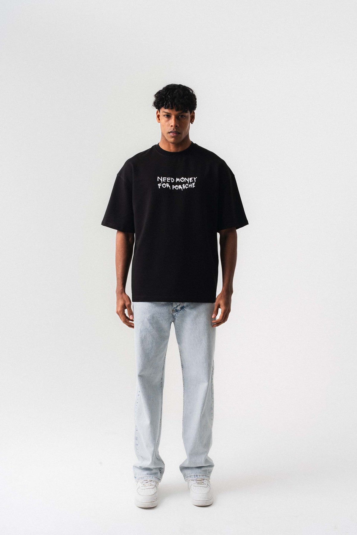 Need Money For Porsche Siyah Oversize Baskılı T-Shirt