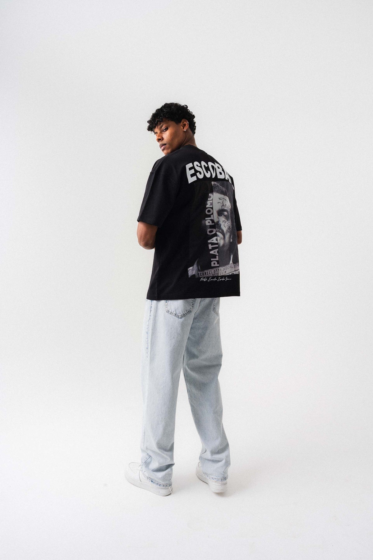 Pablo Emilio Escobar Siyah Oversize Baskılı T-Shirt