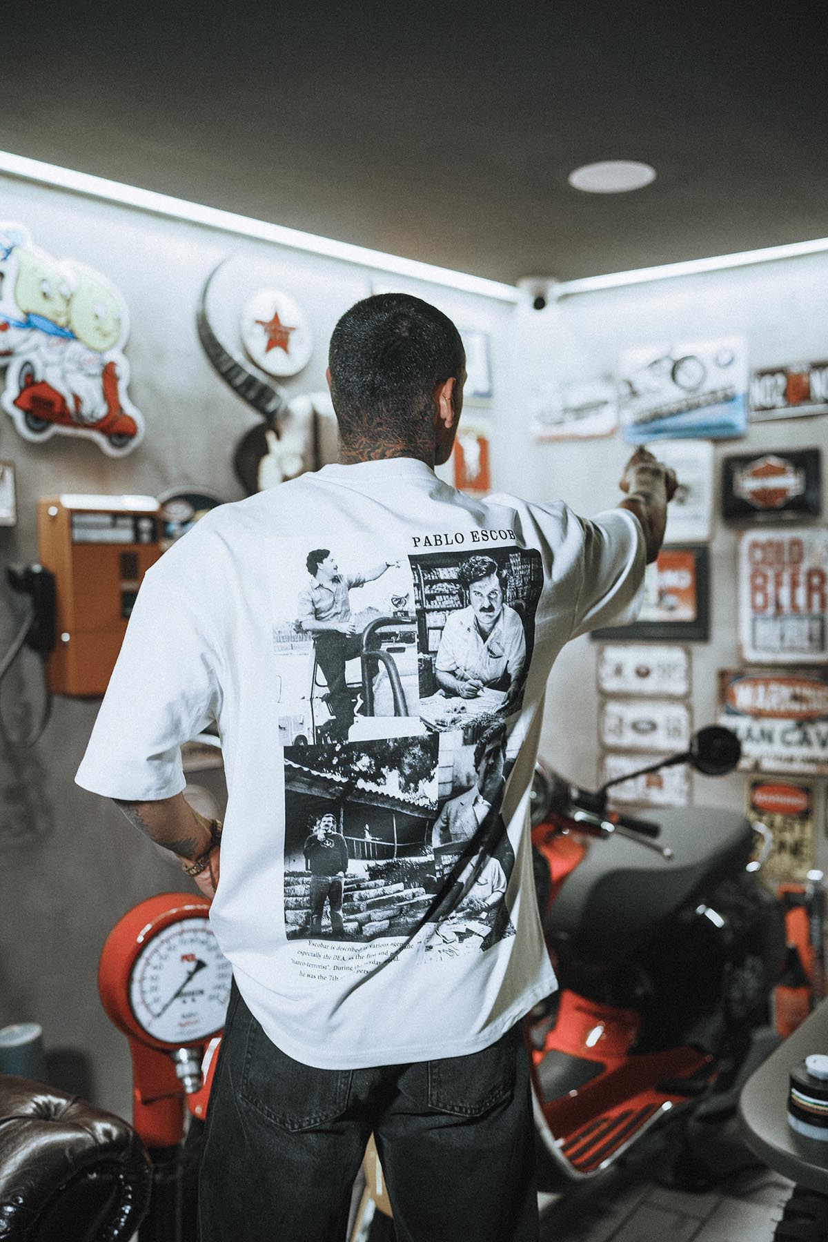 Pablo Escobar Oversize White T-Shirt with Back Picture