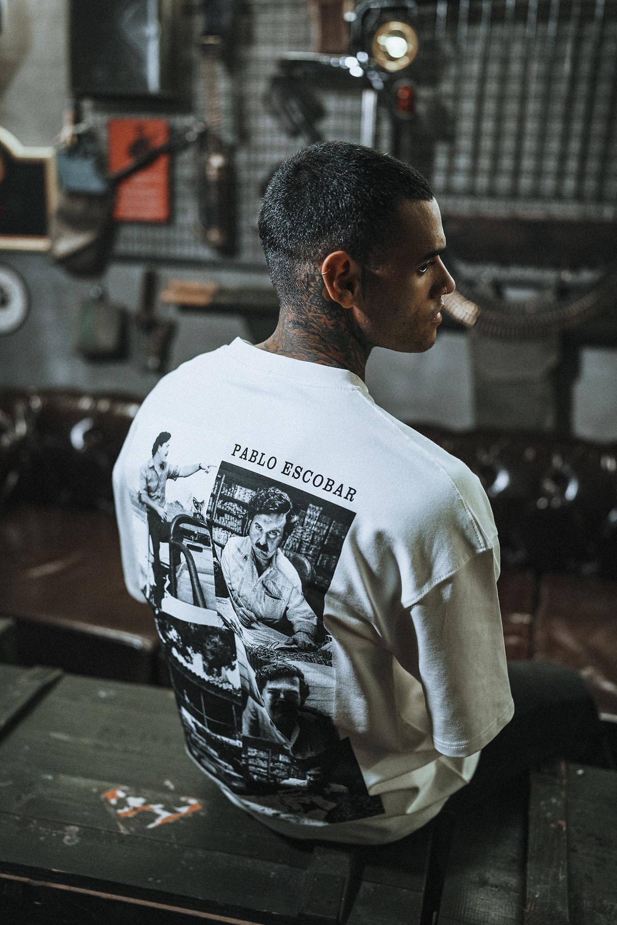 Pablo Escobar Oversize White T-Shirt with Back Picture