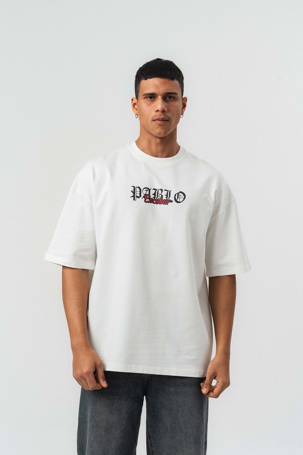 Pablo Escobar Baskılı Beyaz Oversize Baskılı T-Shirt