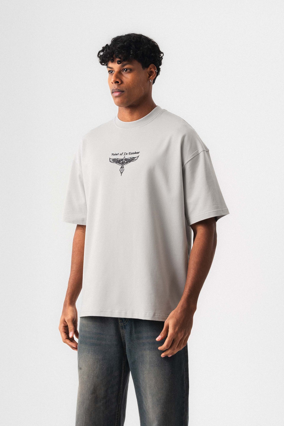 Point Of In Escobar Gri Oversize Baskılı T-Shirt