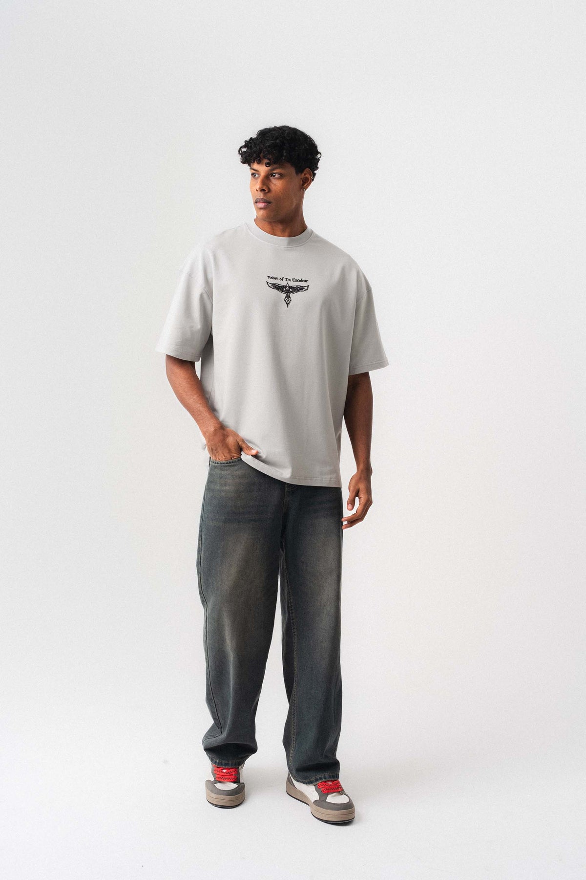 Point Of In Escobar Gri Oversize Baskılı T-Shirt