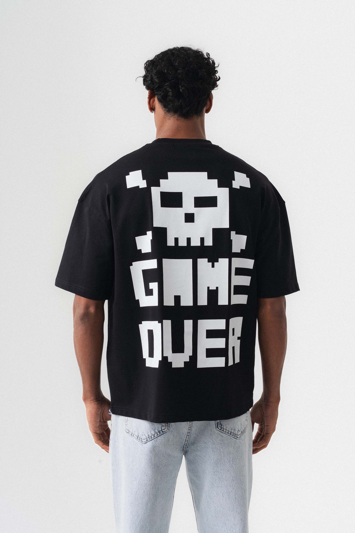 Press Start The Game Baskılı Oversize T-Shirt Siyah