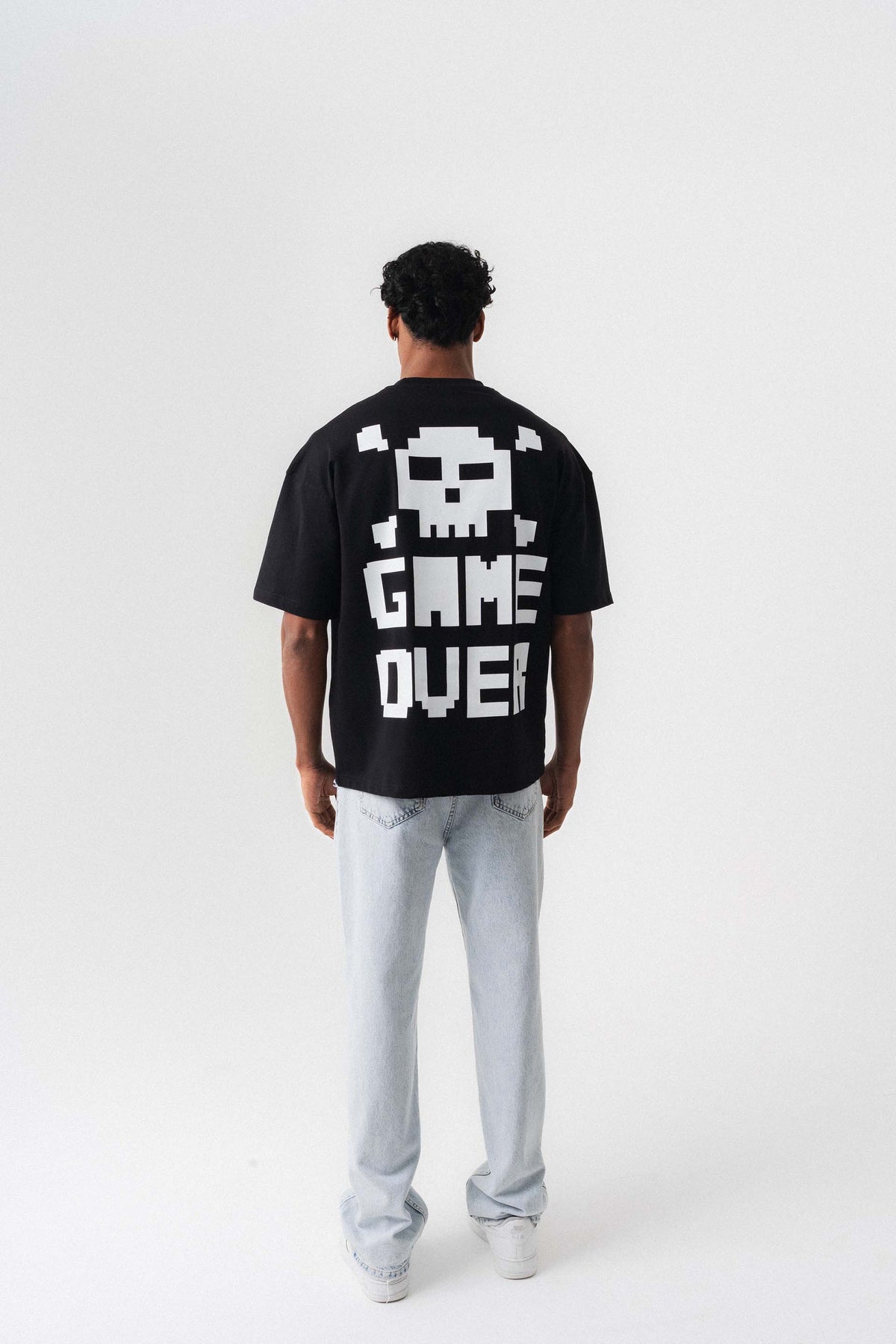 Press Start The Game Baskılı Oversize T-Shirt Siyah