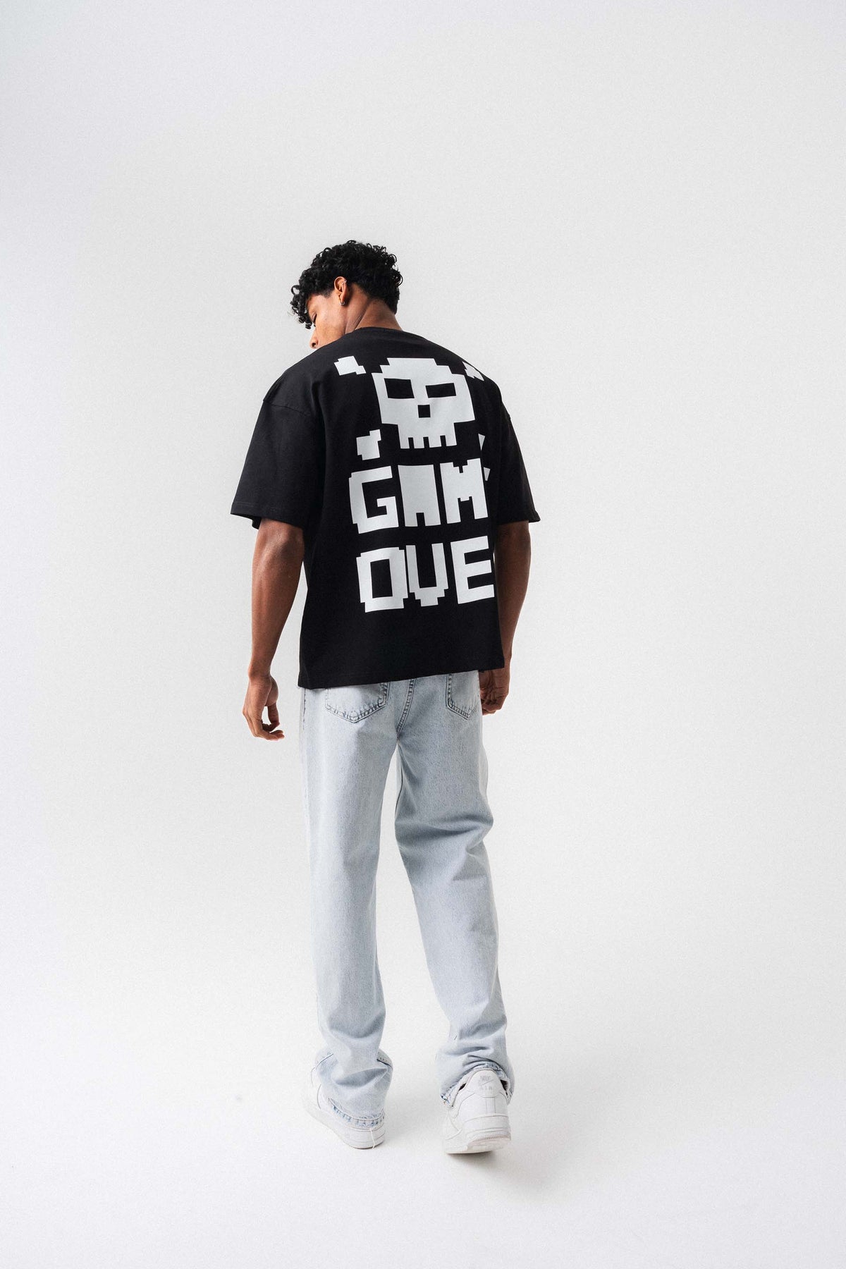 Press Start The Game Baskılı Oversize T-Shirt Siyah