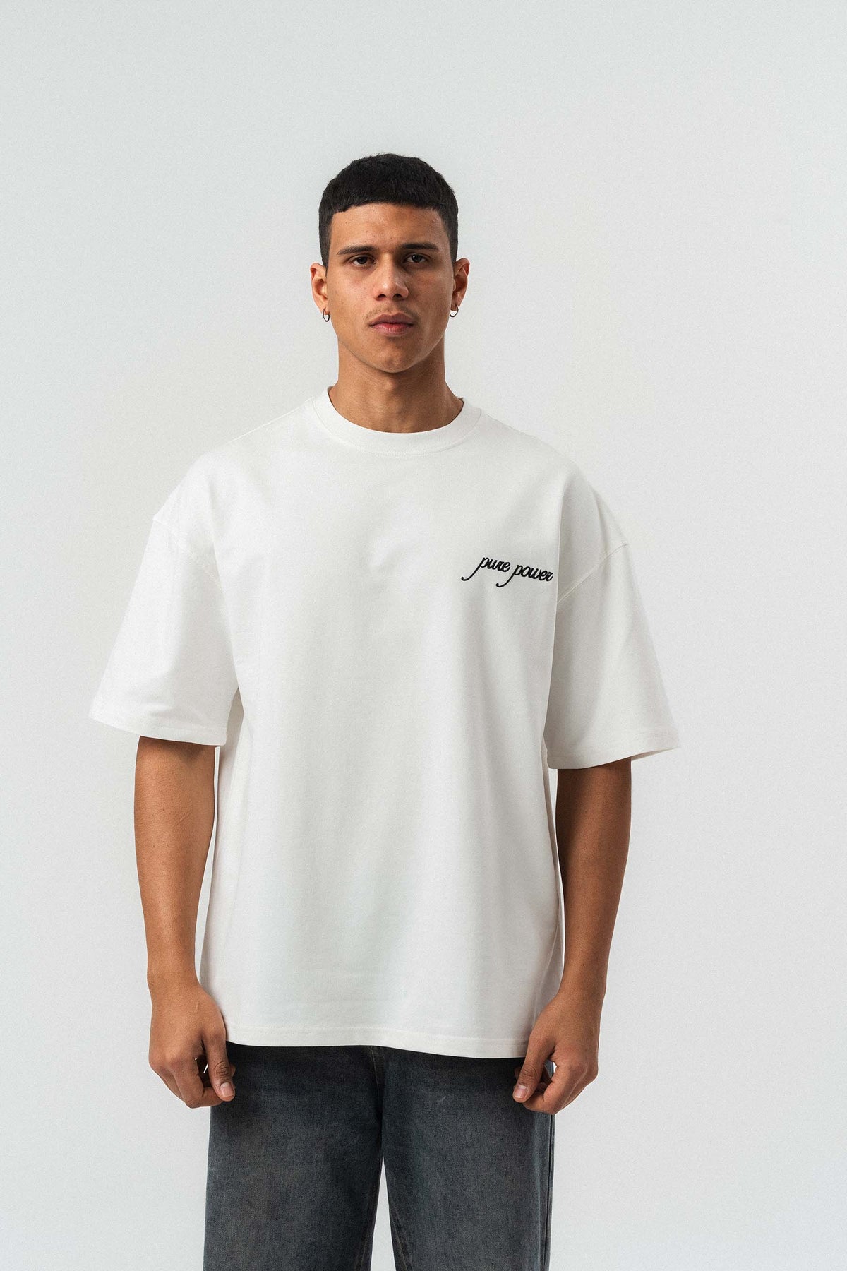 Pure Power At Baskılı Beyaz Oversize Baskılı T-Shirt