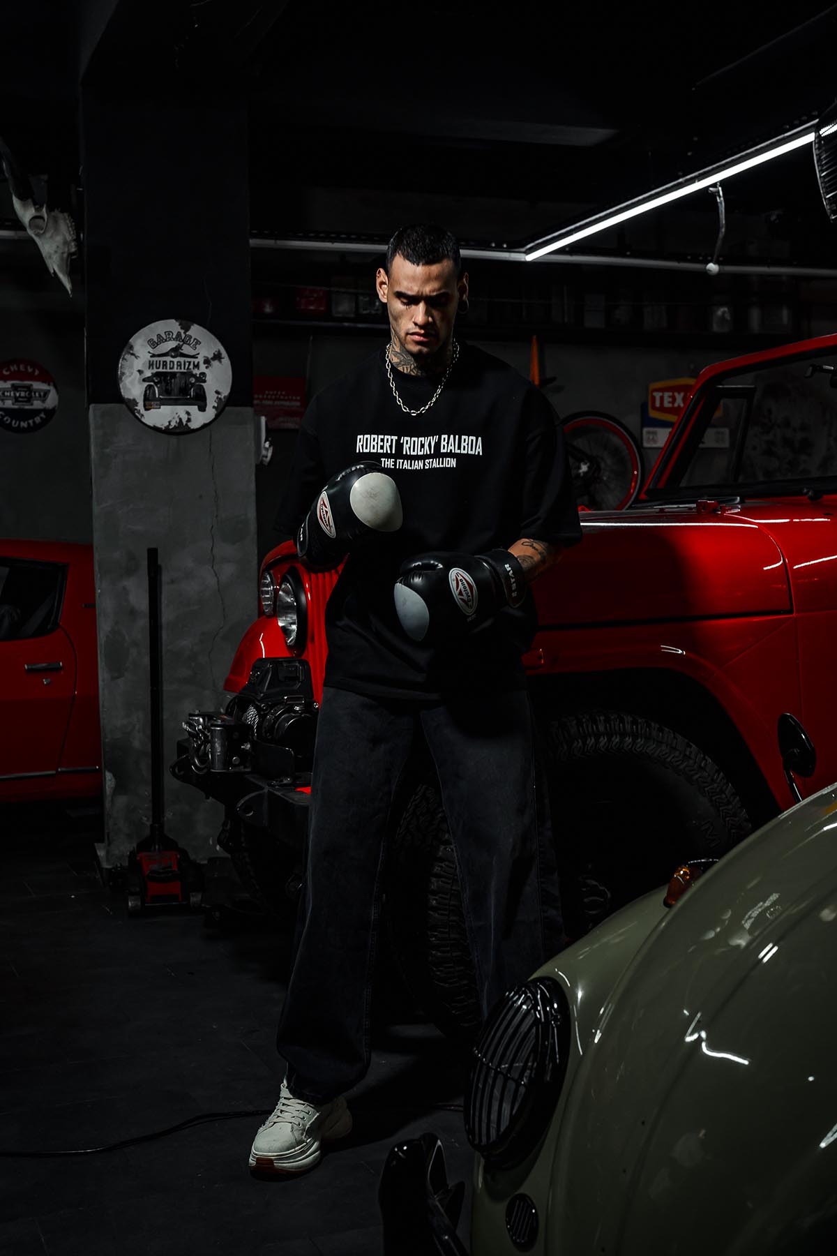 Robert Rocky Balboa Printed Oversize Black T-Shirt