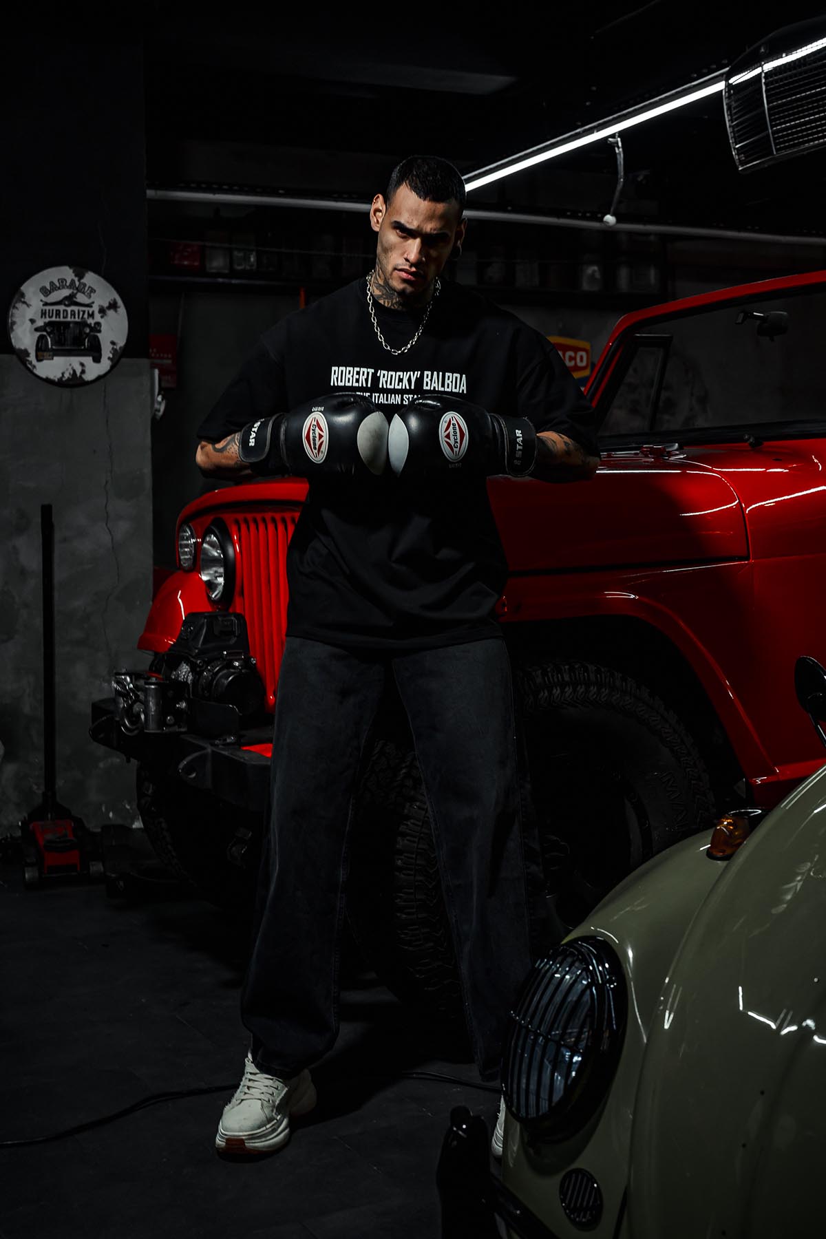 Robert Rocky Balboa Printed Oversize Black T-Shirt
