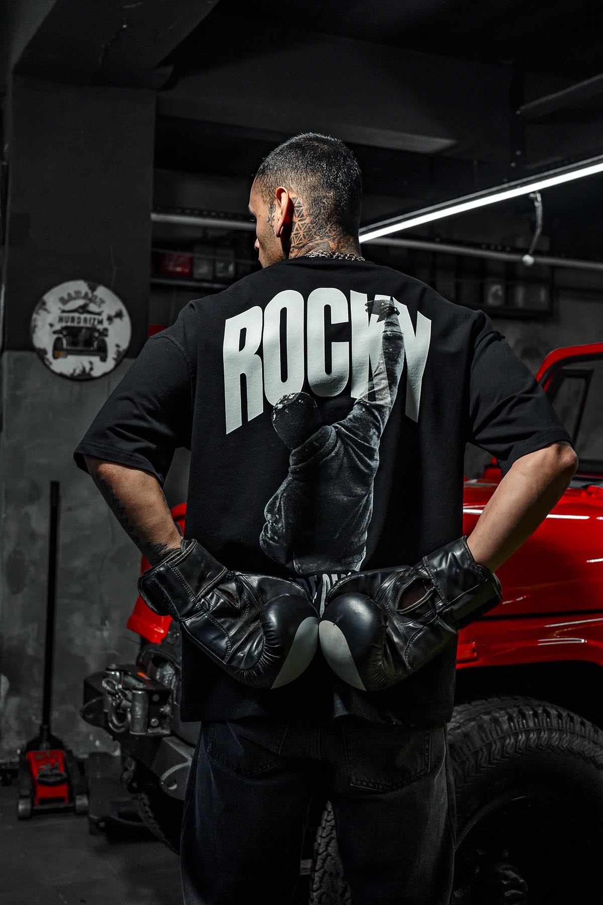 Robert Rocky Balboa Baskılı Oversize Siyah T-Shirt