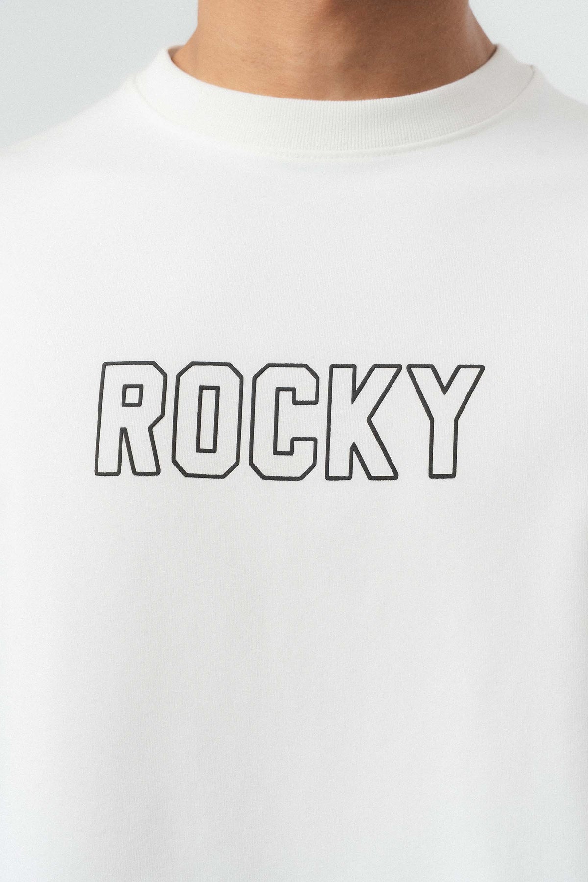 Rocky Balboa Kabartma Detaylı Beyaz Oversize Baskılı T-Shirt
