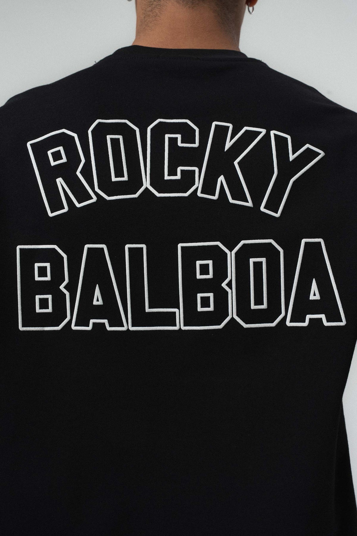Rocky Balboa Kabartma Detaylı Siyah Oversize Baskılı T-Shirt