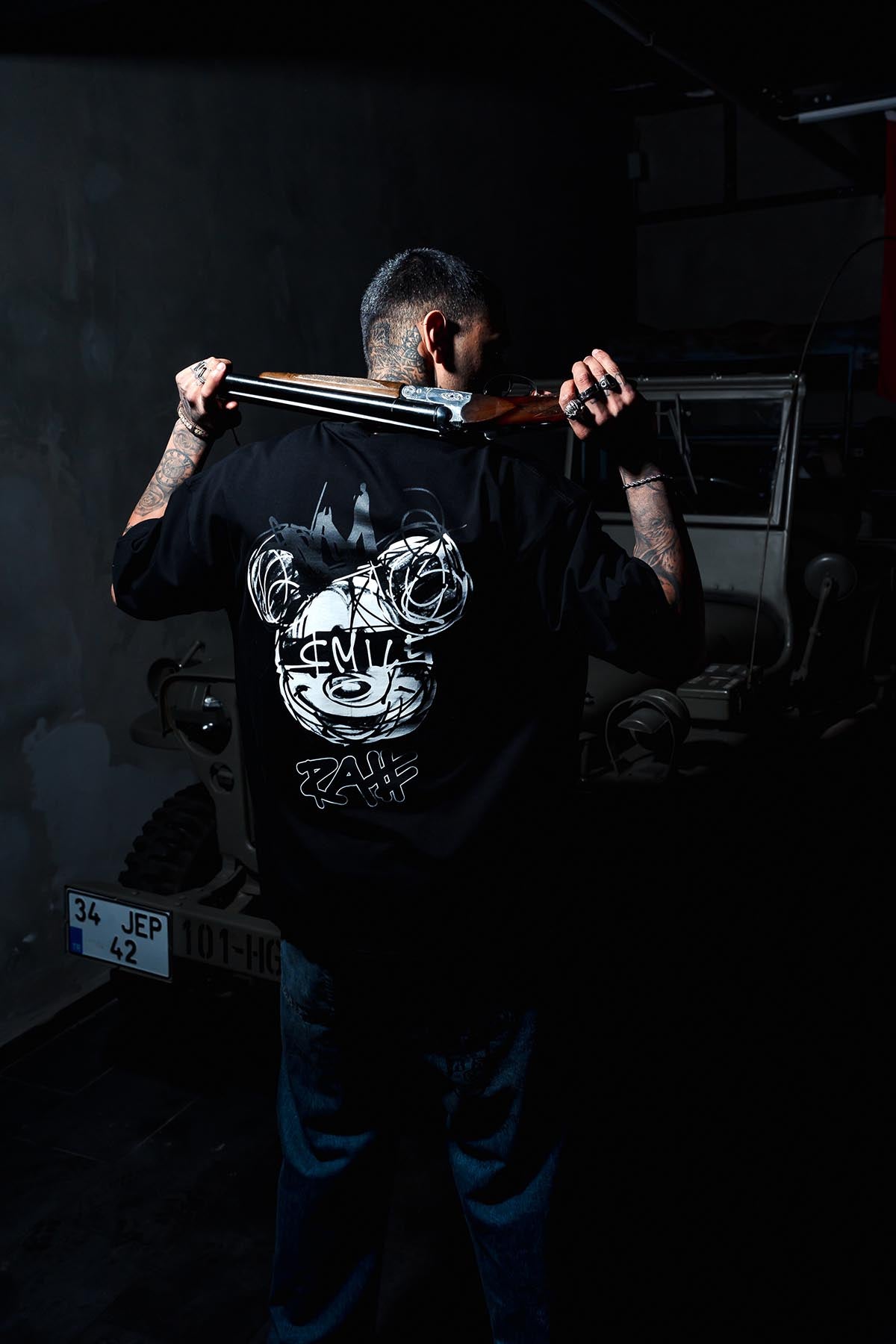 Smile Mickey Print Oversize Black T-shirt
