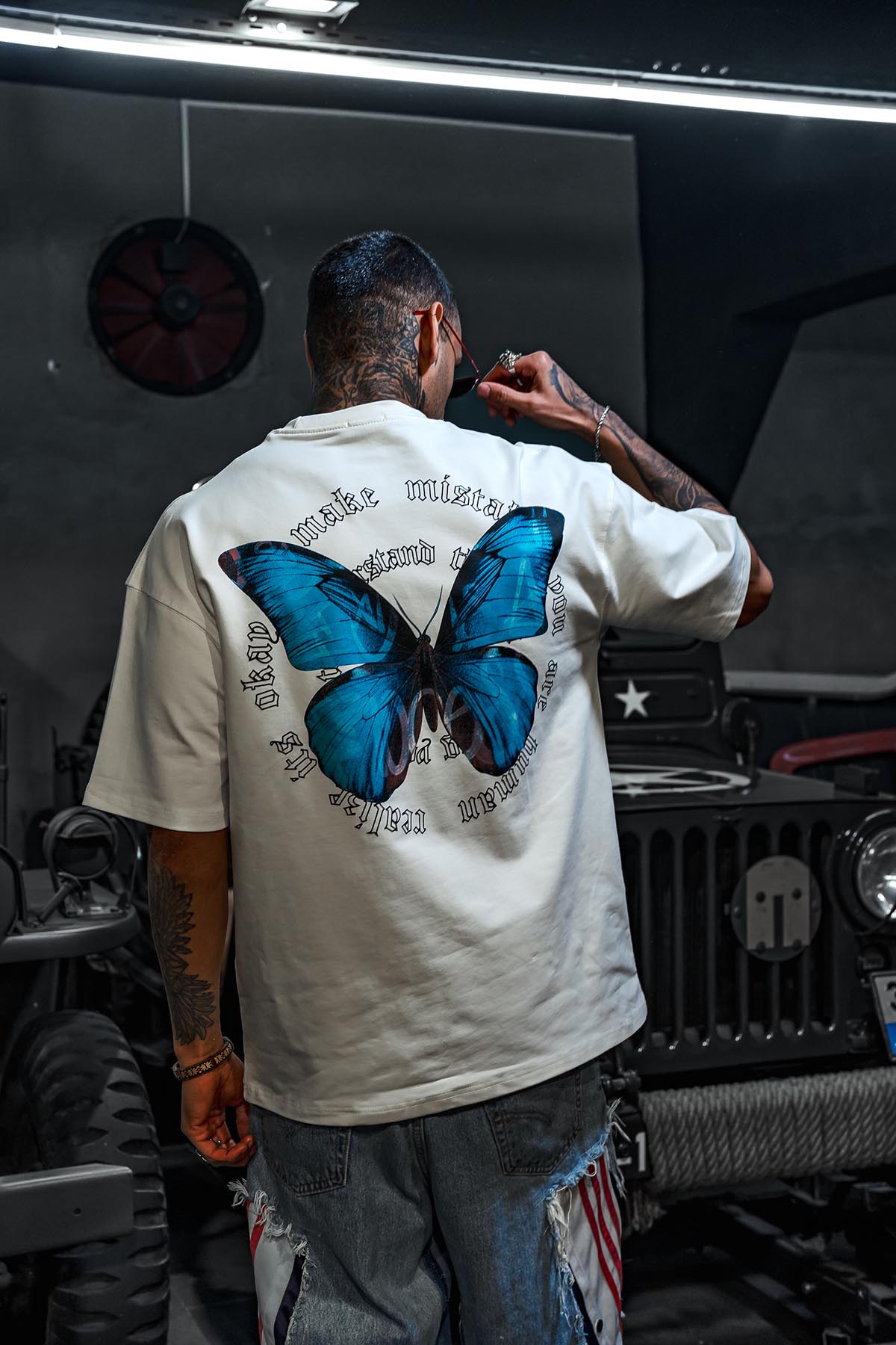 Studio Butterfly Print Oversize White T-shirt