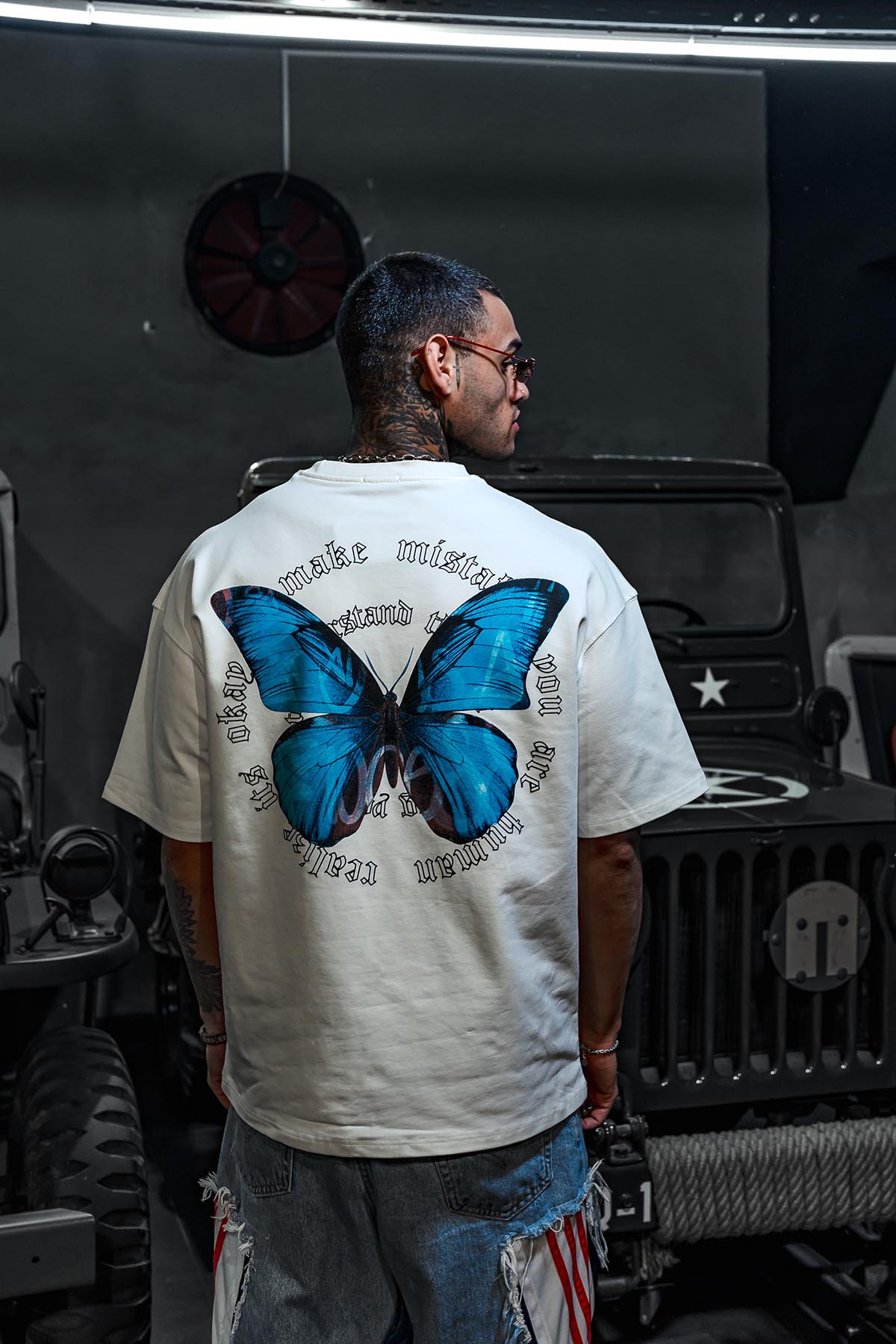 Studio Butterfly Print Oversize White T-shirt