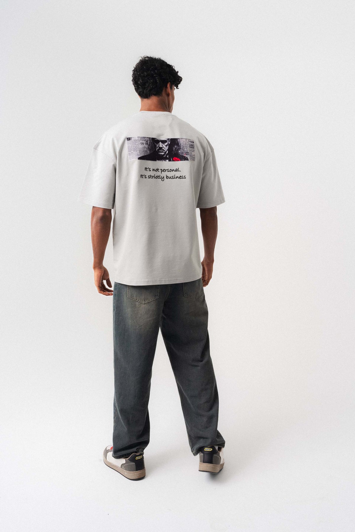 The Godfather Gri Oversize Baskılı T-Shirt
