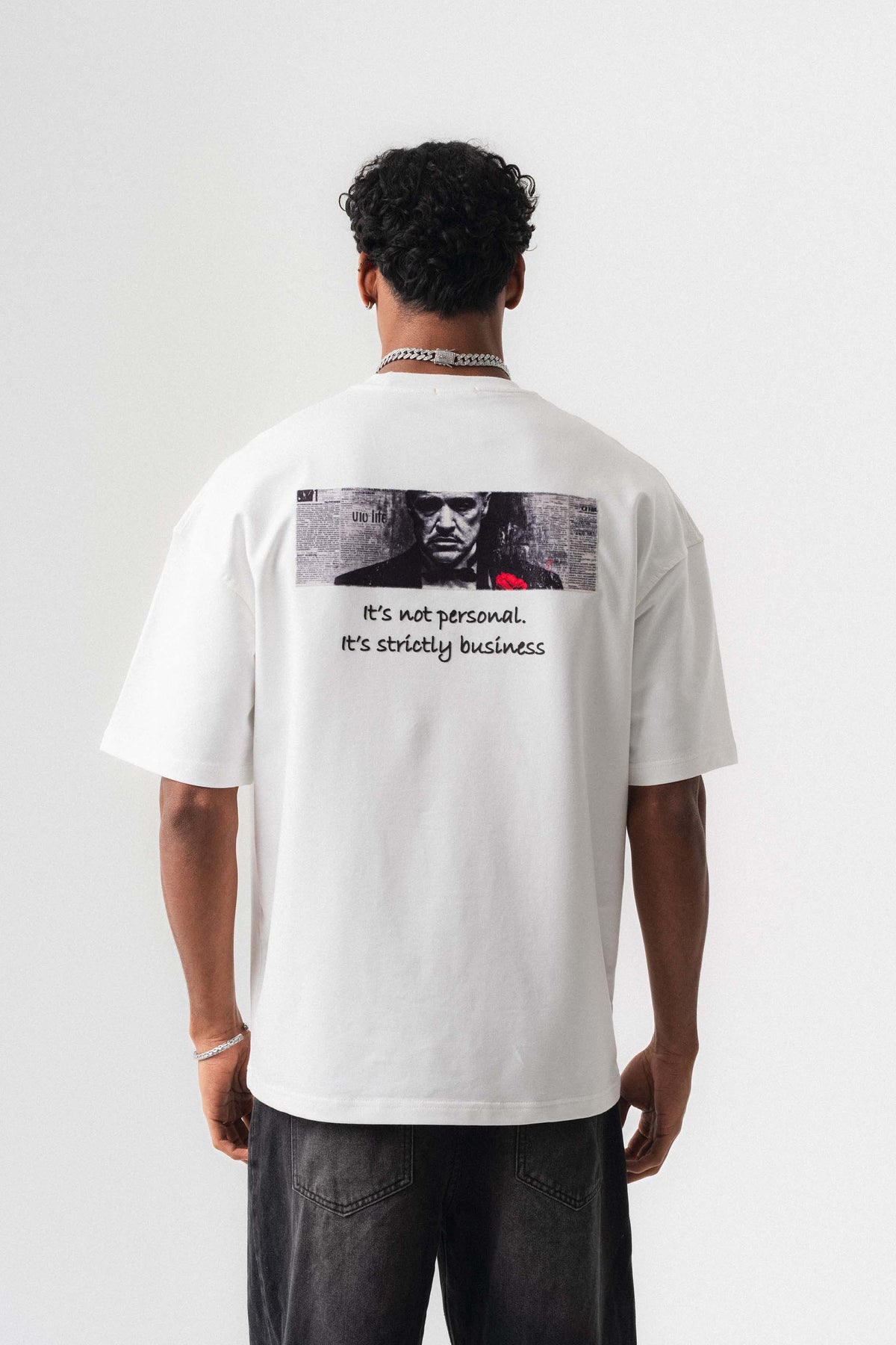 The Godfather Beyaz Oversize Baskılı T-Shirt