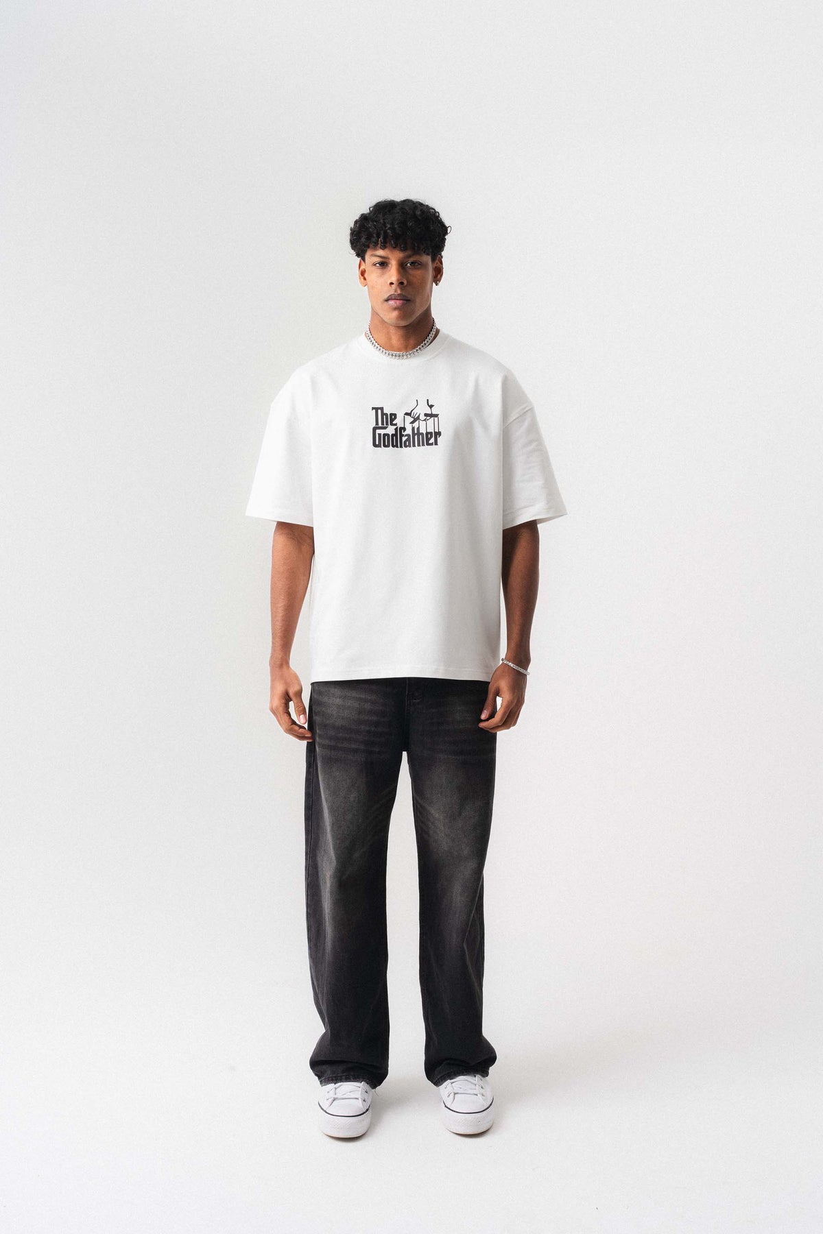 The Godfather Beyaz Oversize Baskılı T-Shirt