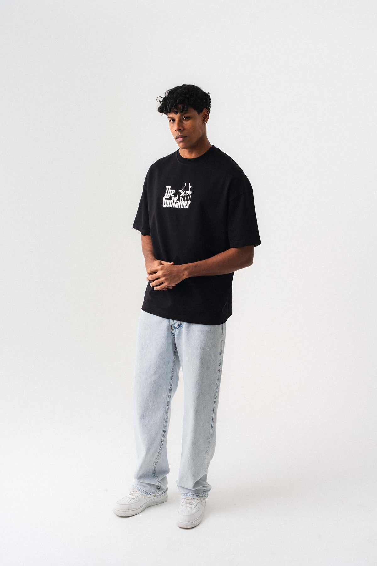 The Godfather Siyah Oversize Baskılı T-Shirt