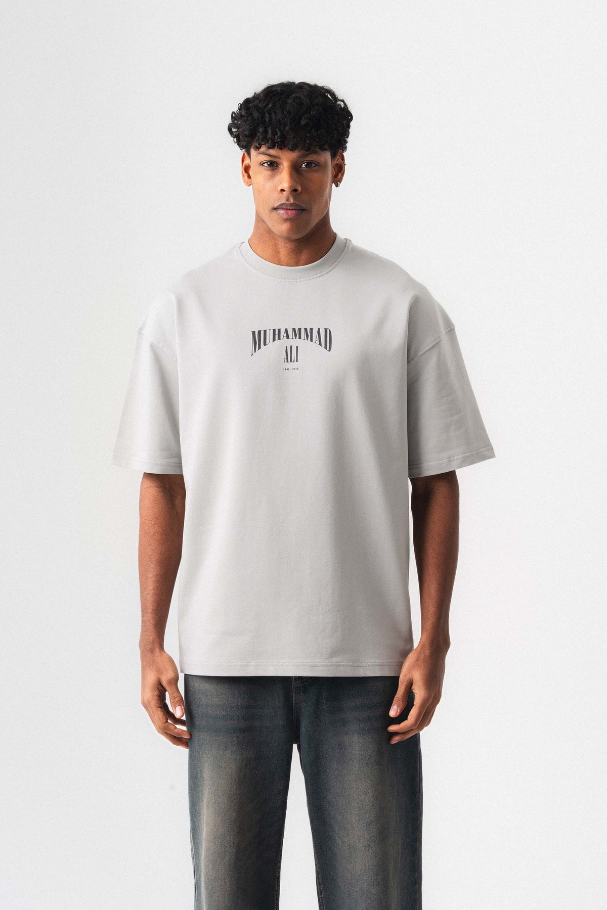 The Greatest Muhammed Ali Gri Oversize Baskılı T-Shirt
