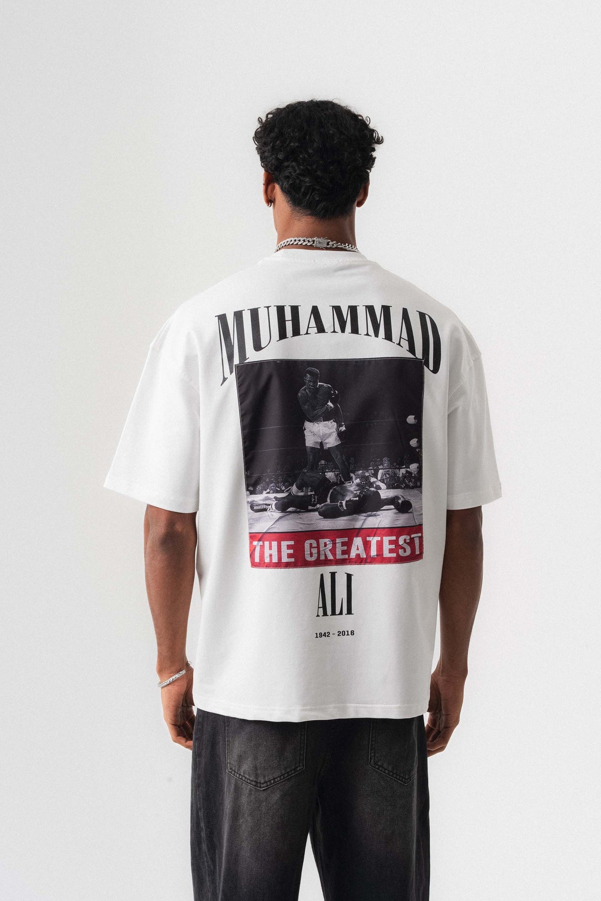 The Greatest Muhammed Ali Beyaz Oversize Baskılı T-Shirt