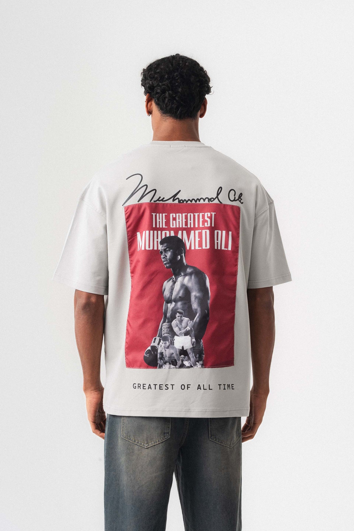 The Greatest Muhammed Ali Gri Oversize Baskılı T-Shirt