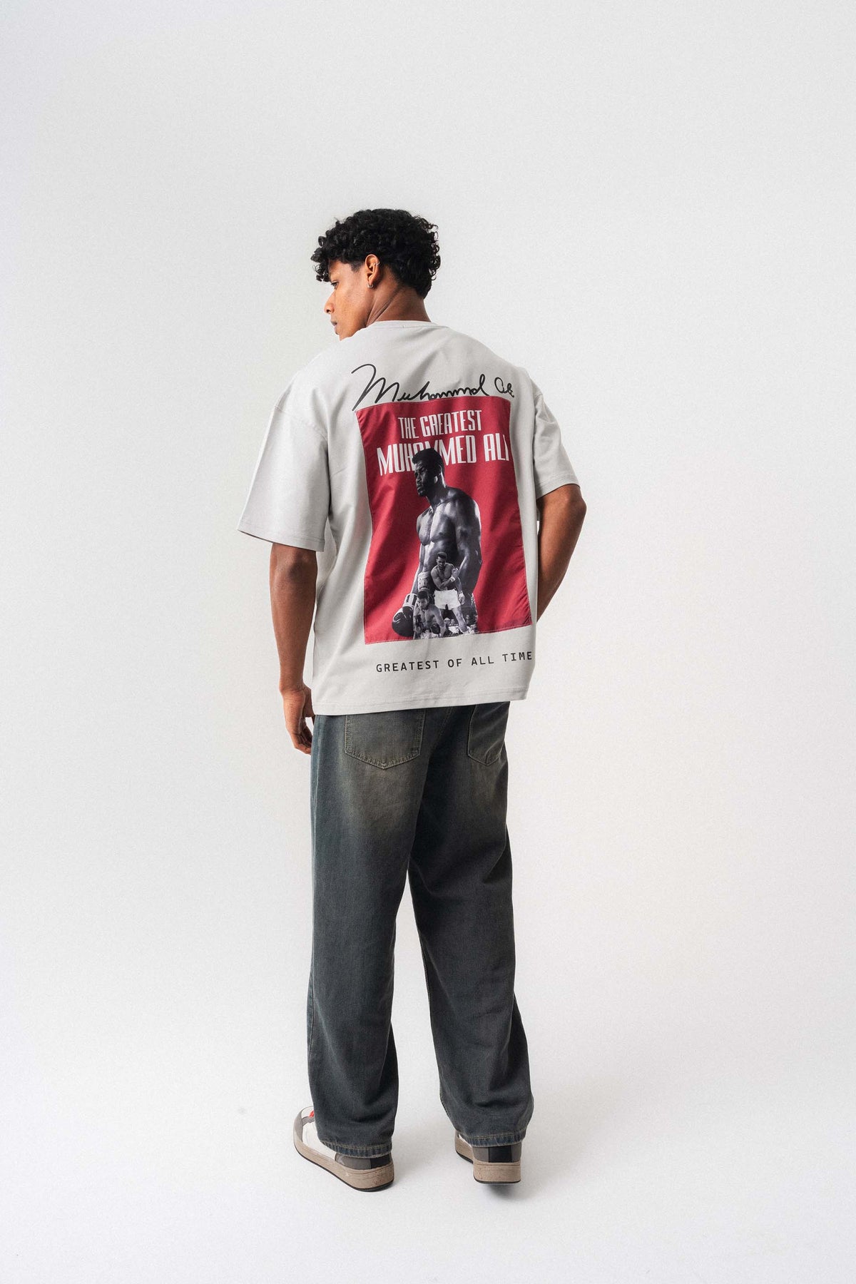 The Greatest Muhammed Ali Gri Oversize Baskılı T-Shirt