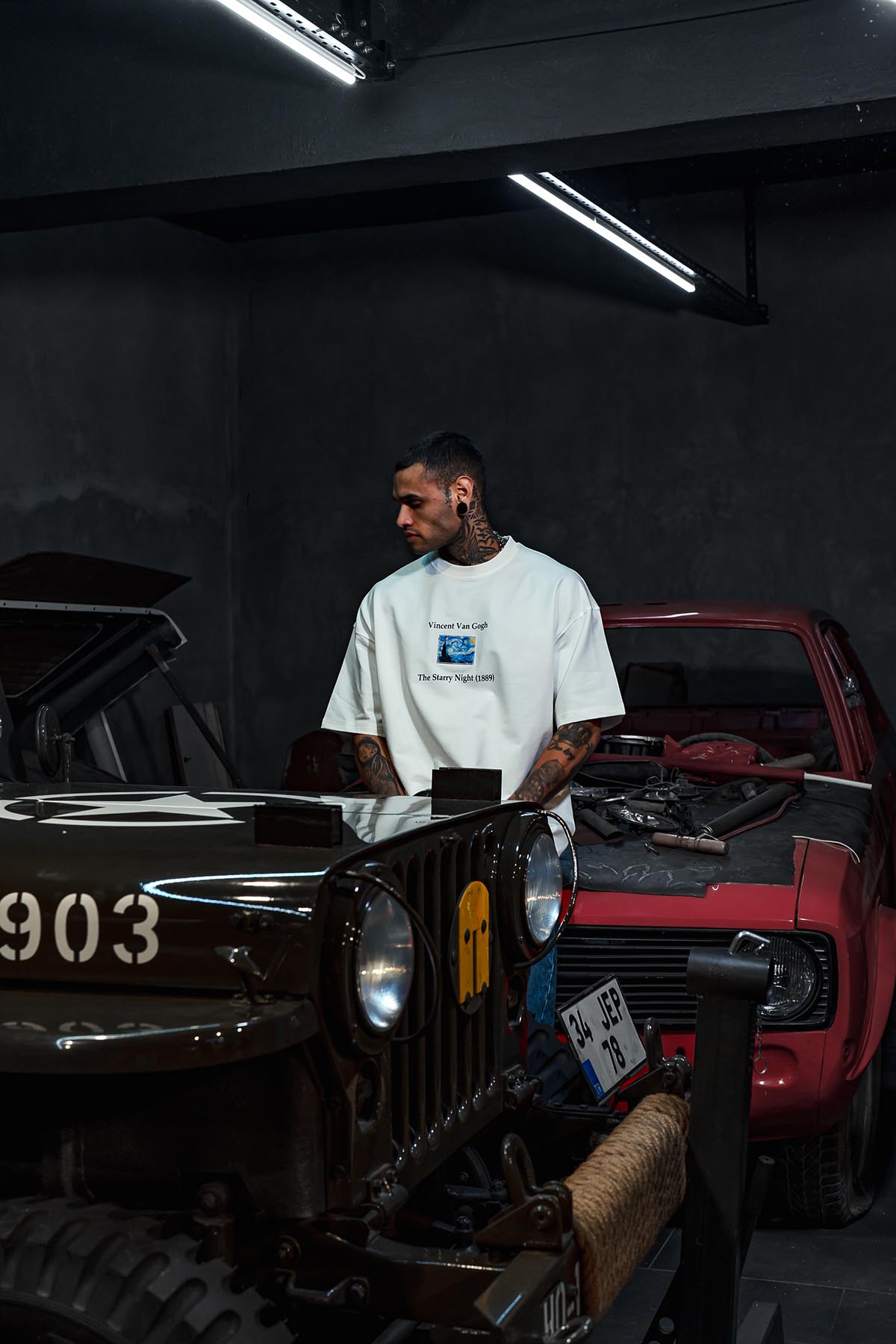 The Starry Van Gogh Printed Oversize White T-shirt