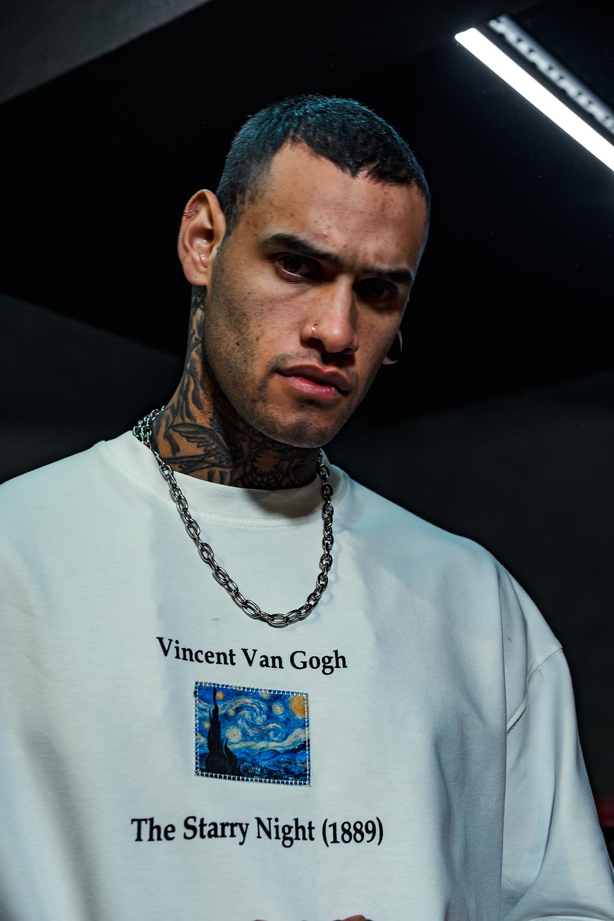The Starry Van Gogh Printed Oversize White T-shirt