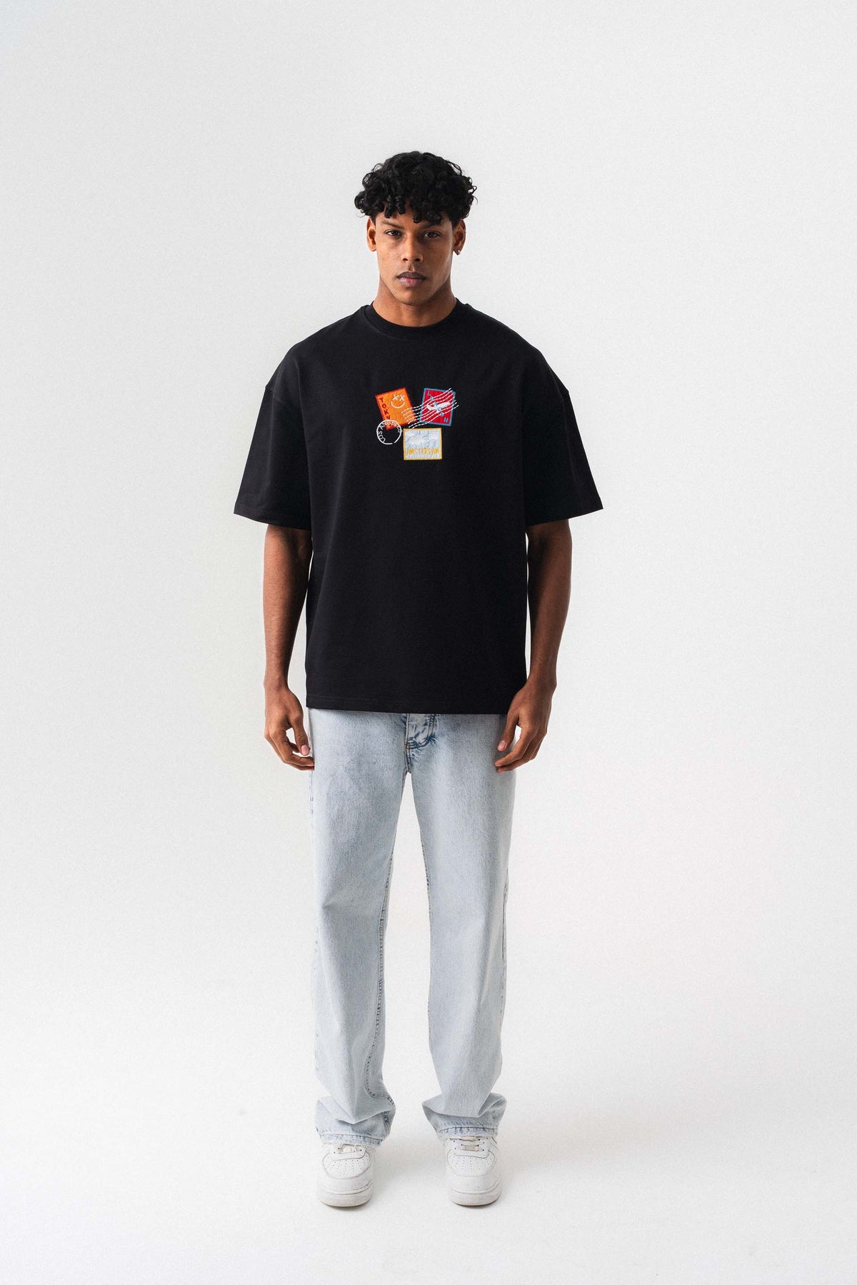 Tokyo Patchli Siyah Oversize Baskılı T-Shirt