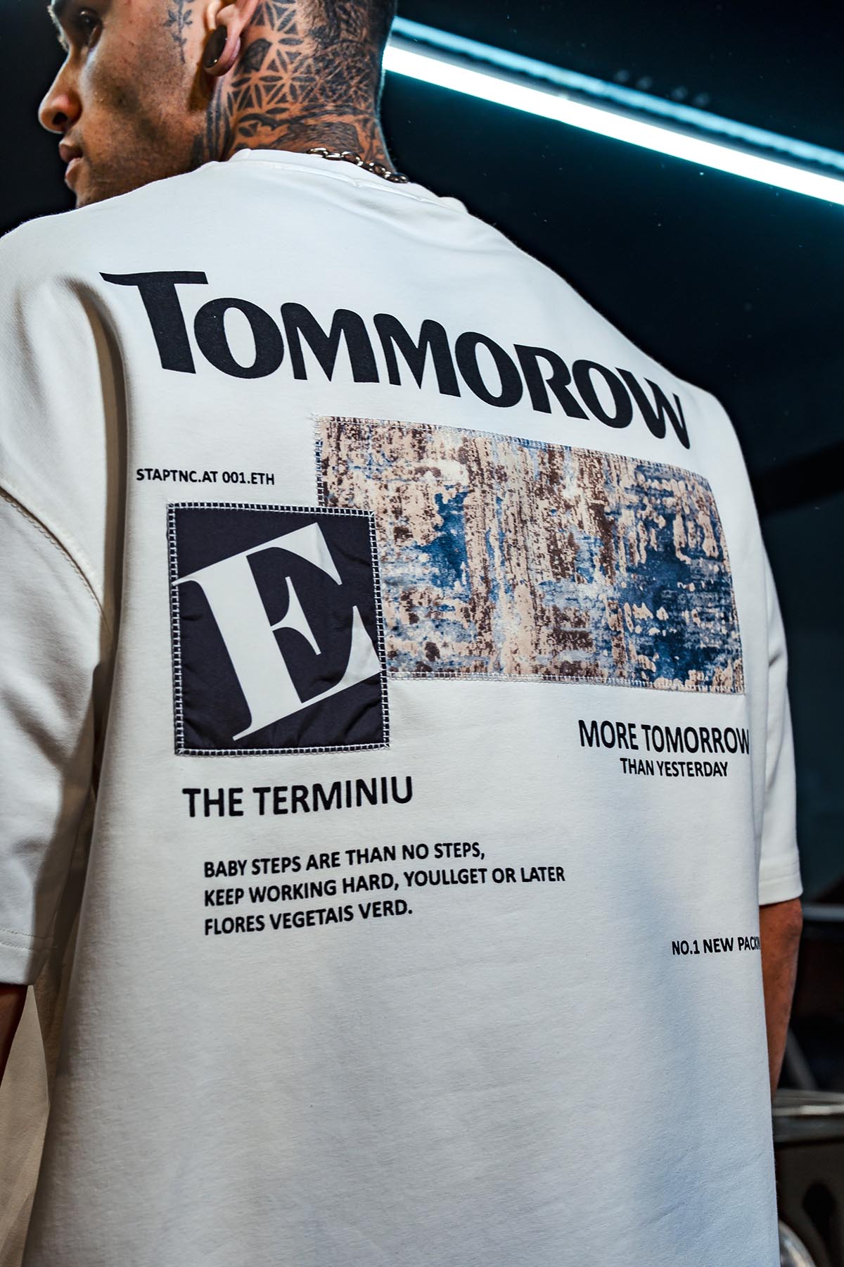 Tomorrow Patchwork Print Oversize White T-shirt