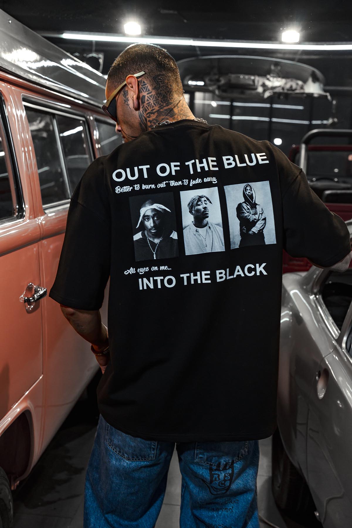 Tupac Into Black Printed Oversize Black T-shirt