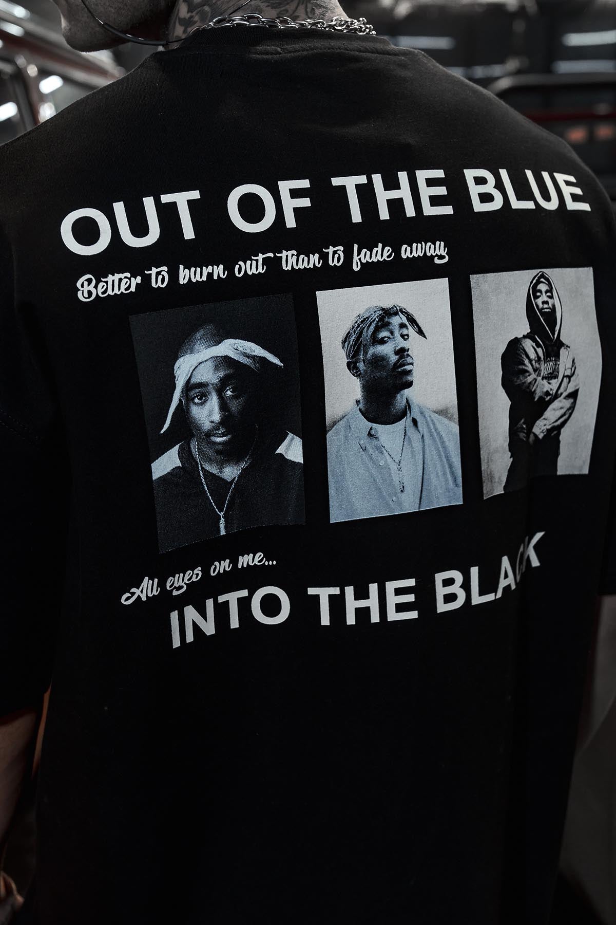 Tupac Into Black Printed Oversize Black T-shirt