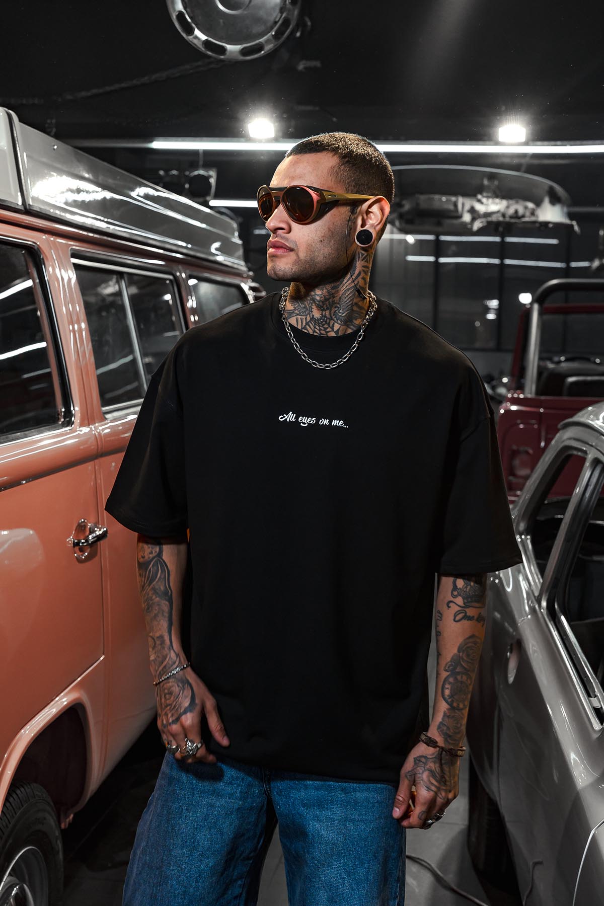 Tupac Into Black Printed Oversize Black T-shirt