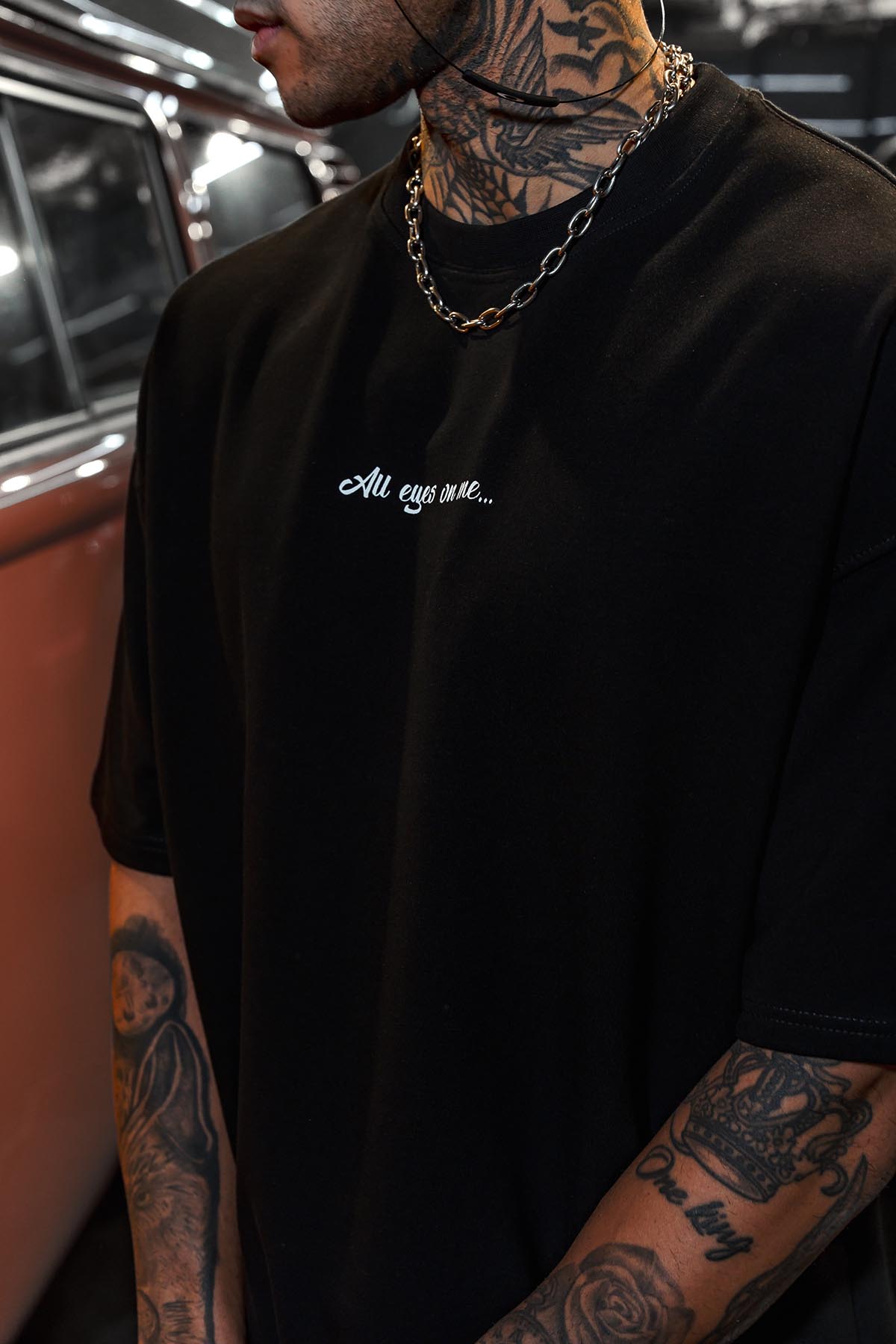 Tupac Into Black Printed Oversize Black T-shirt