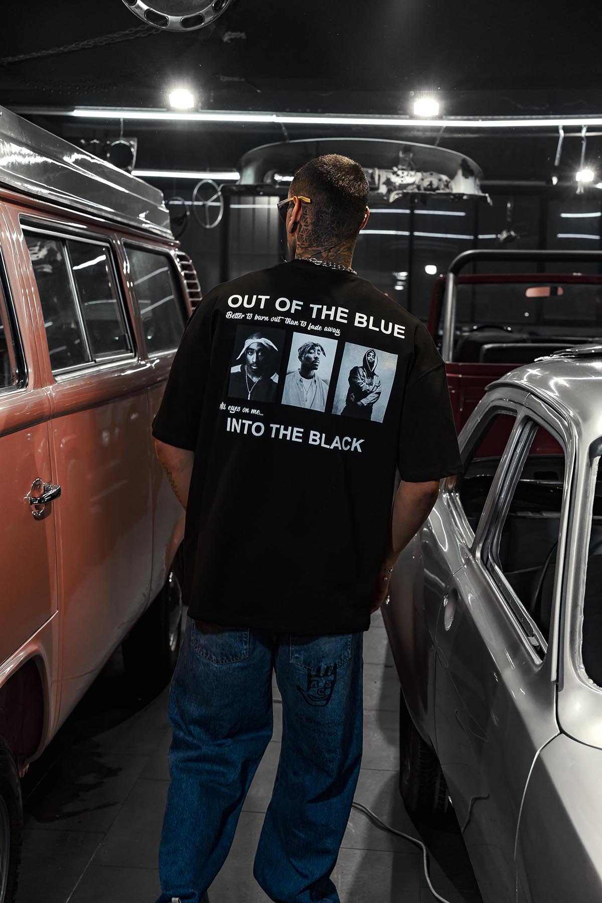 Tupac Into Black Printed Oversize Black T-shirt
