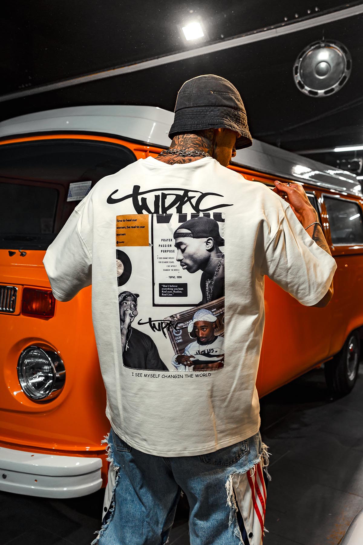 Tupac I See Patch Printed Oversize White T-Shirt