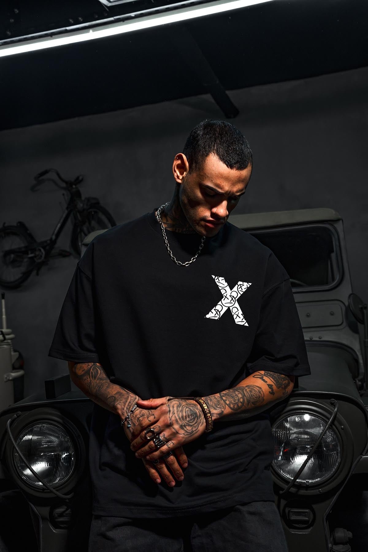 X Very Cool Printed Oversize Black T-Shirt