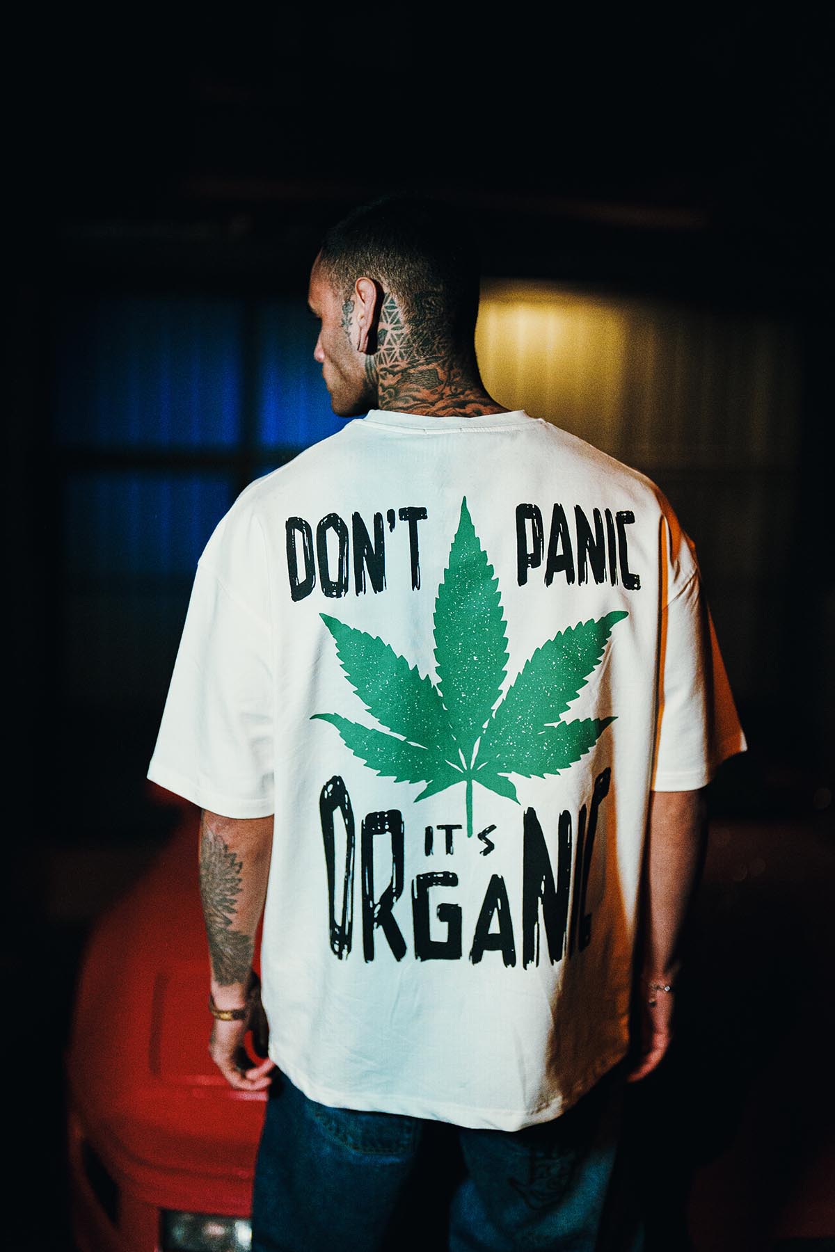 Don’t Panic Baskılı Oversize Beyaz T-Shirt