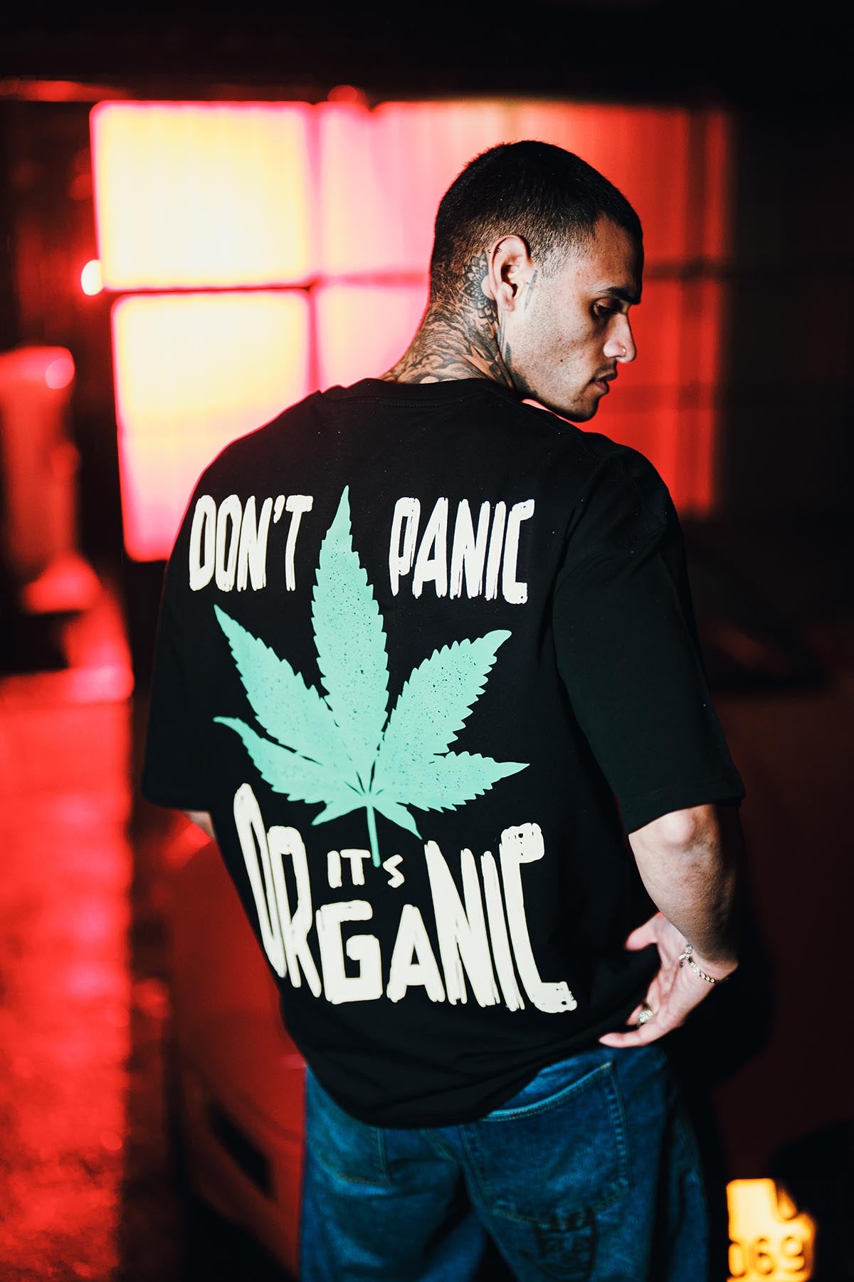 Don’t Panic Baskılı Oversize Siyah T-Shirt