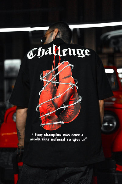 Challenge Box Gloves Print Oversize Black T-shirt