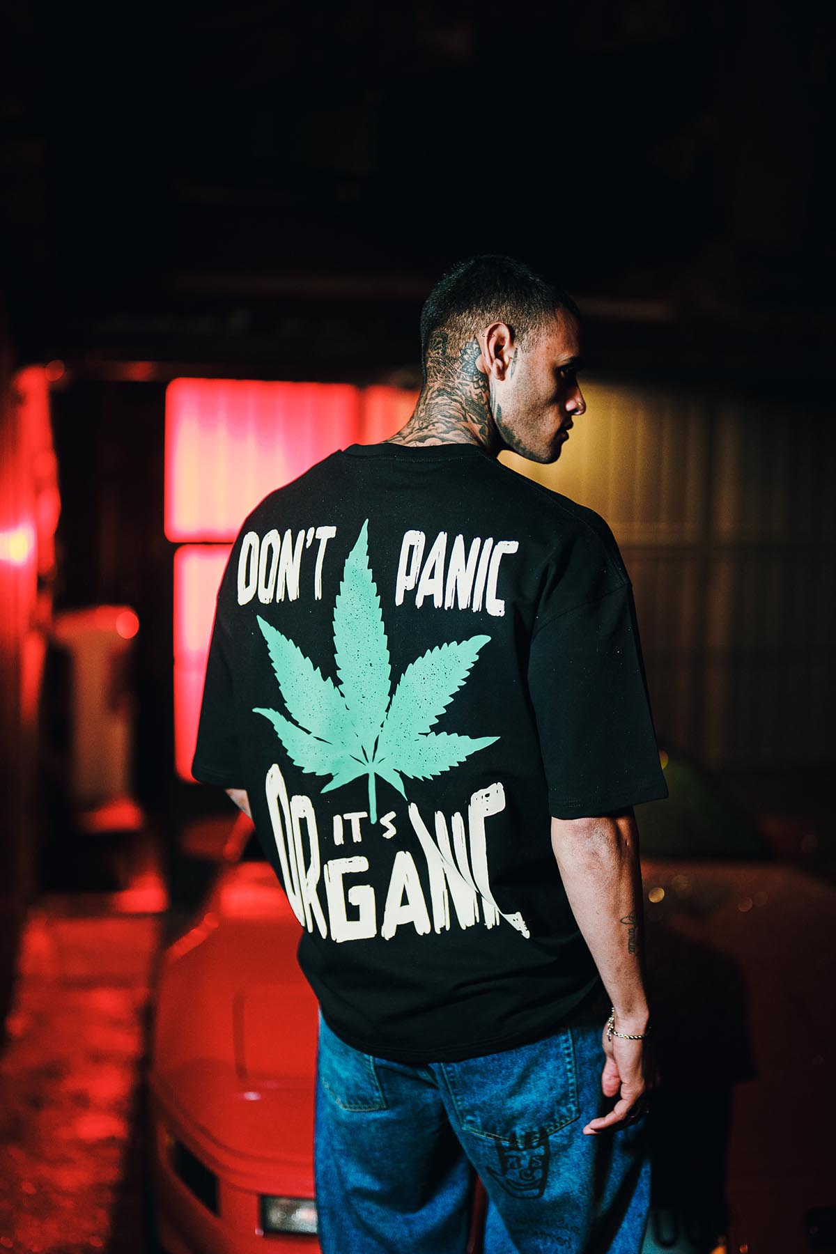 Don’t Panic Baskılı Oversize Siyah T-Shirt