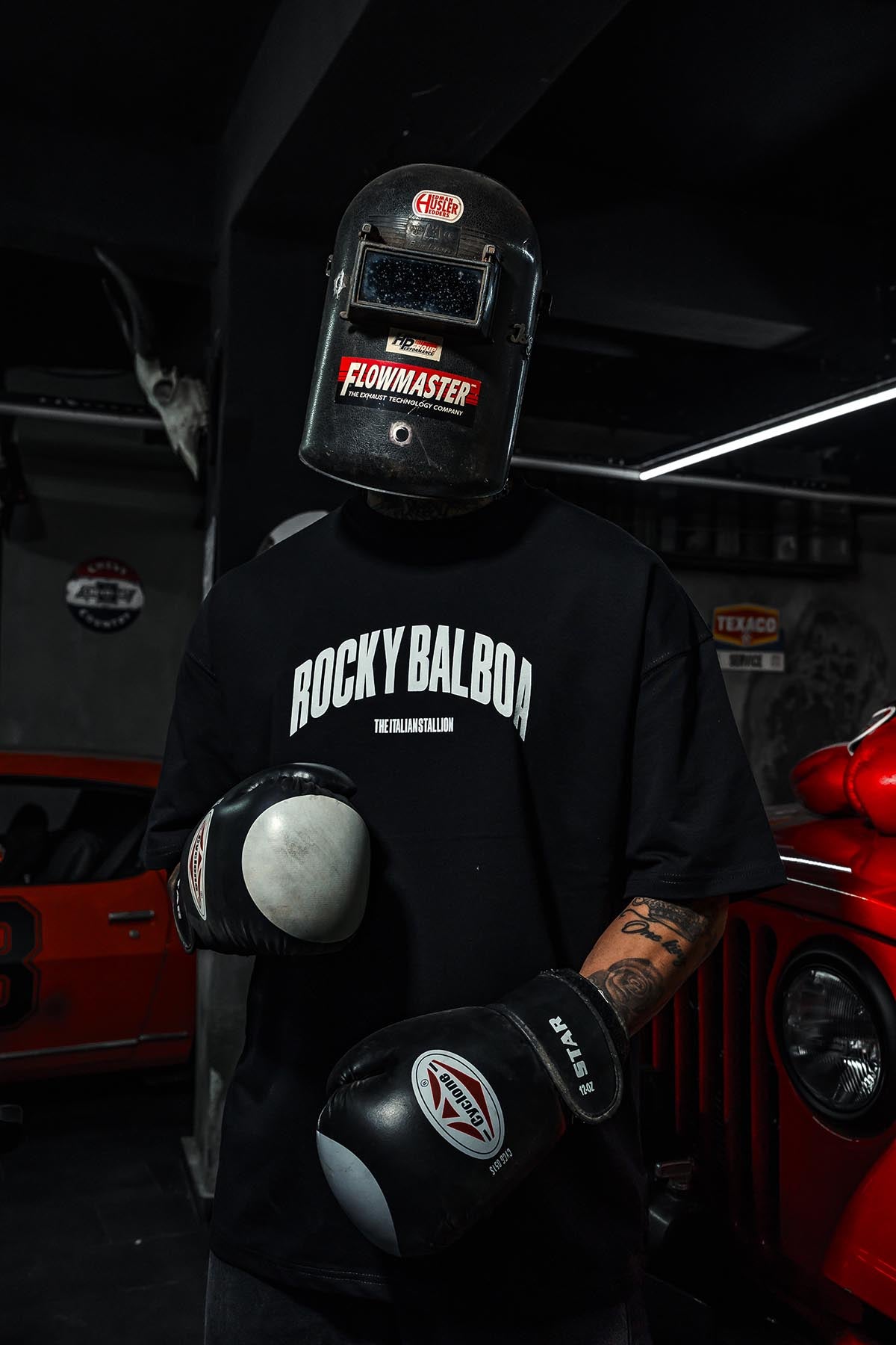 Rocky Balboa & Apollo Creed Baskılı Oversize Siyah T-Shirt