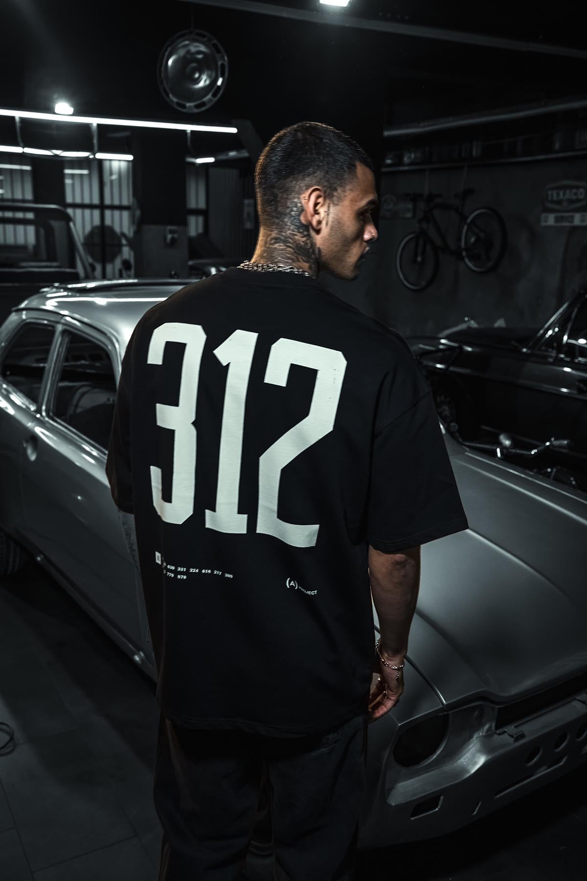 312 A Project Baskılı Oversize Siyah T-Shirt